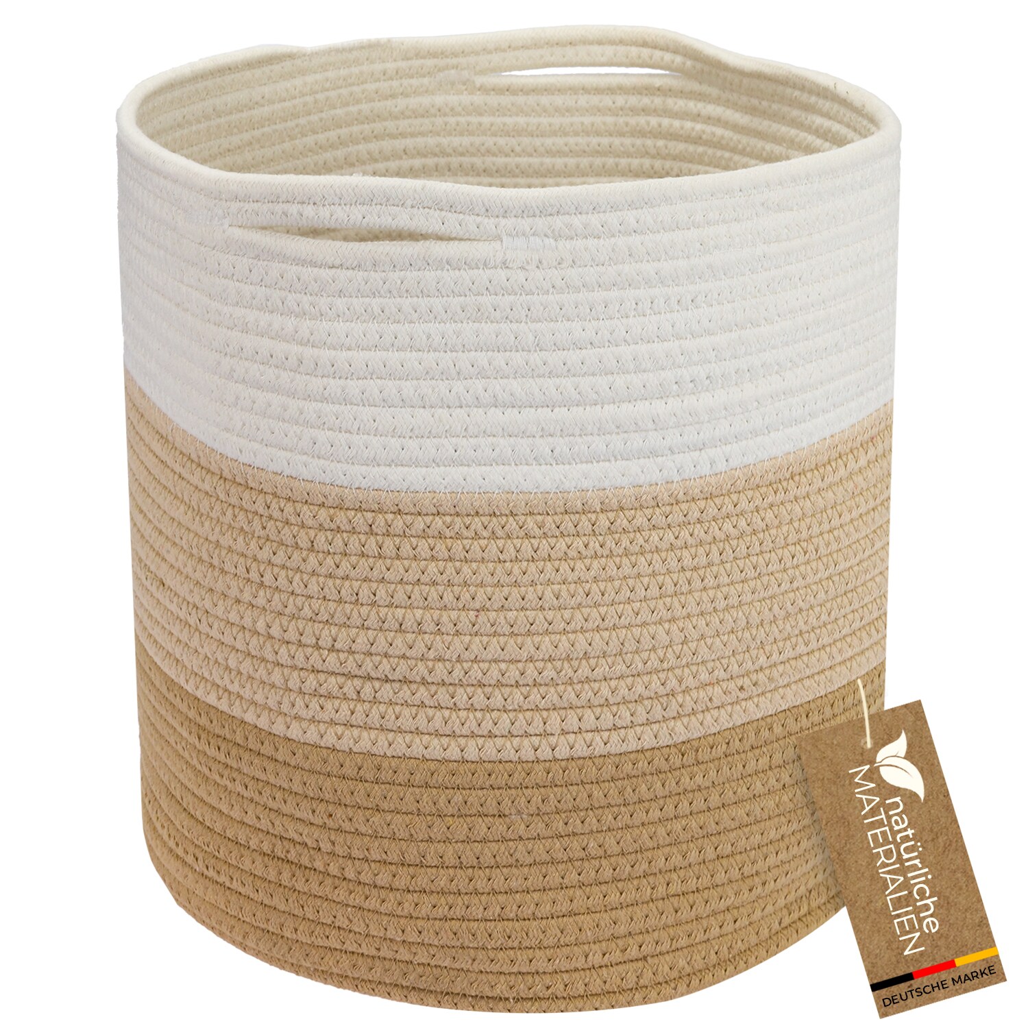 HMF Aufbewahrungskorb mit versteckten Griffen, runder Korb passend f&uuml;r Kallax, 31 x 31 cm, Wei&szlig;-Braun - Bild 1