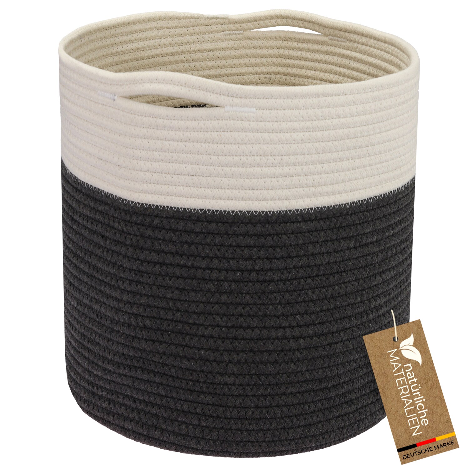 HMF Aufbewahrungskorb mit versteckten Griffen, runder Korb passend für Kallax, 31 x 31 cm, Weiß-Grau | 04010537391539