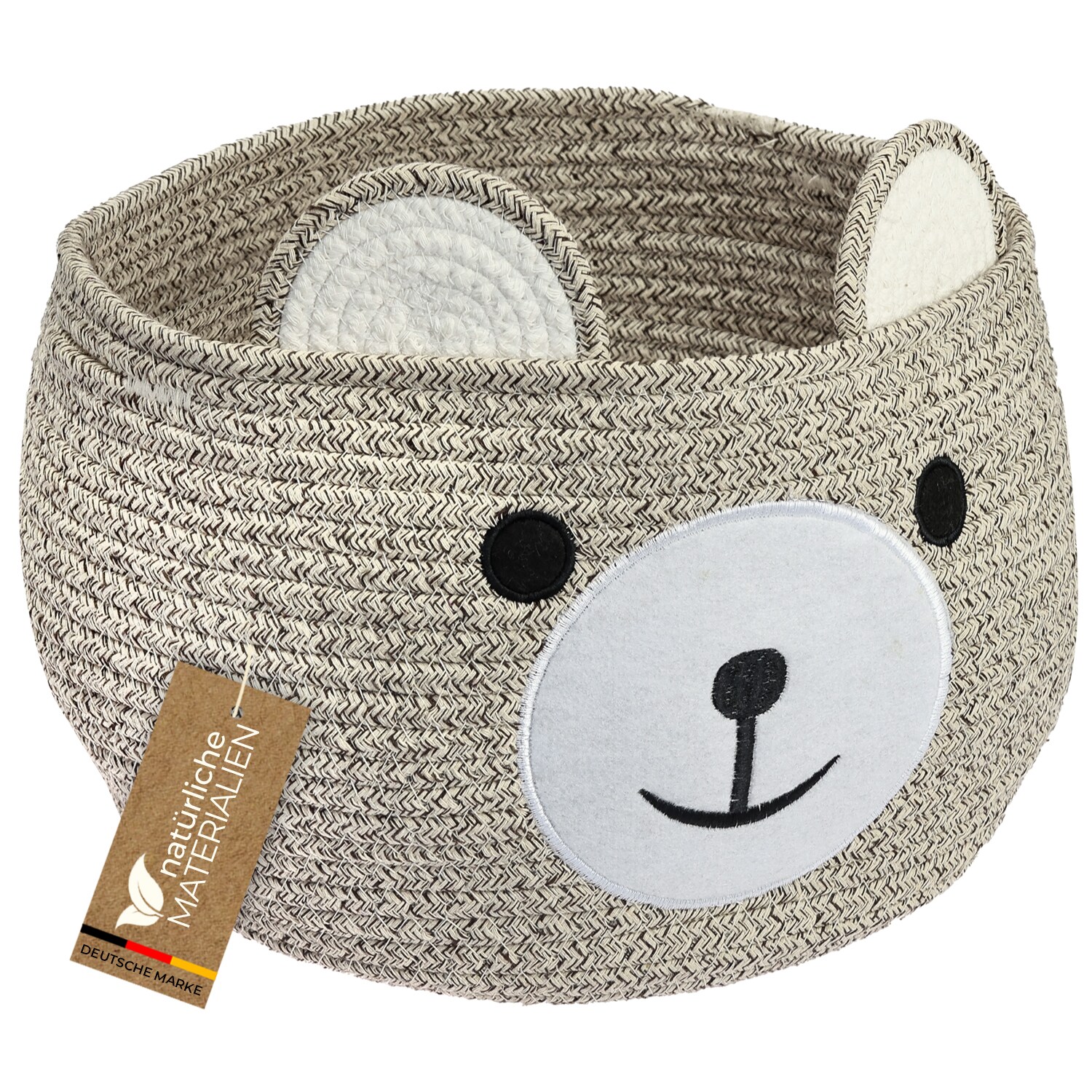 HMF Aufbewahrungskorb mit versteckten Griffen, Korb f&uuml;r Kinderzimmer aus Baumwolle, B&auml;r, 30 x 24 cm, Hellbraun - Bild 1