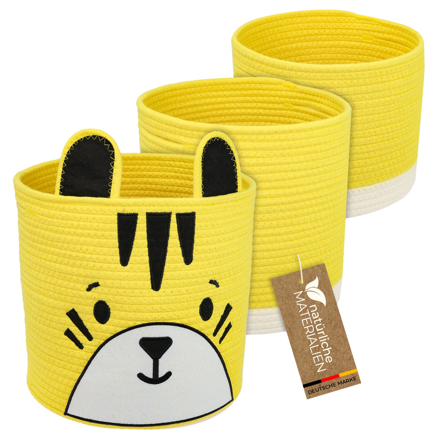 HMF Aufbewahrungskorb mit versteckten Griffen, 3er Set, Korb f&uuml;r Kinderzimmer aus Baumwolle, Tiger, Gro&szlig;, Mittel, Klein - Bild 1