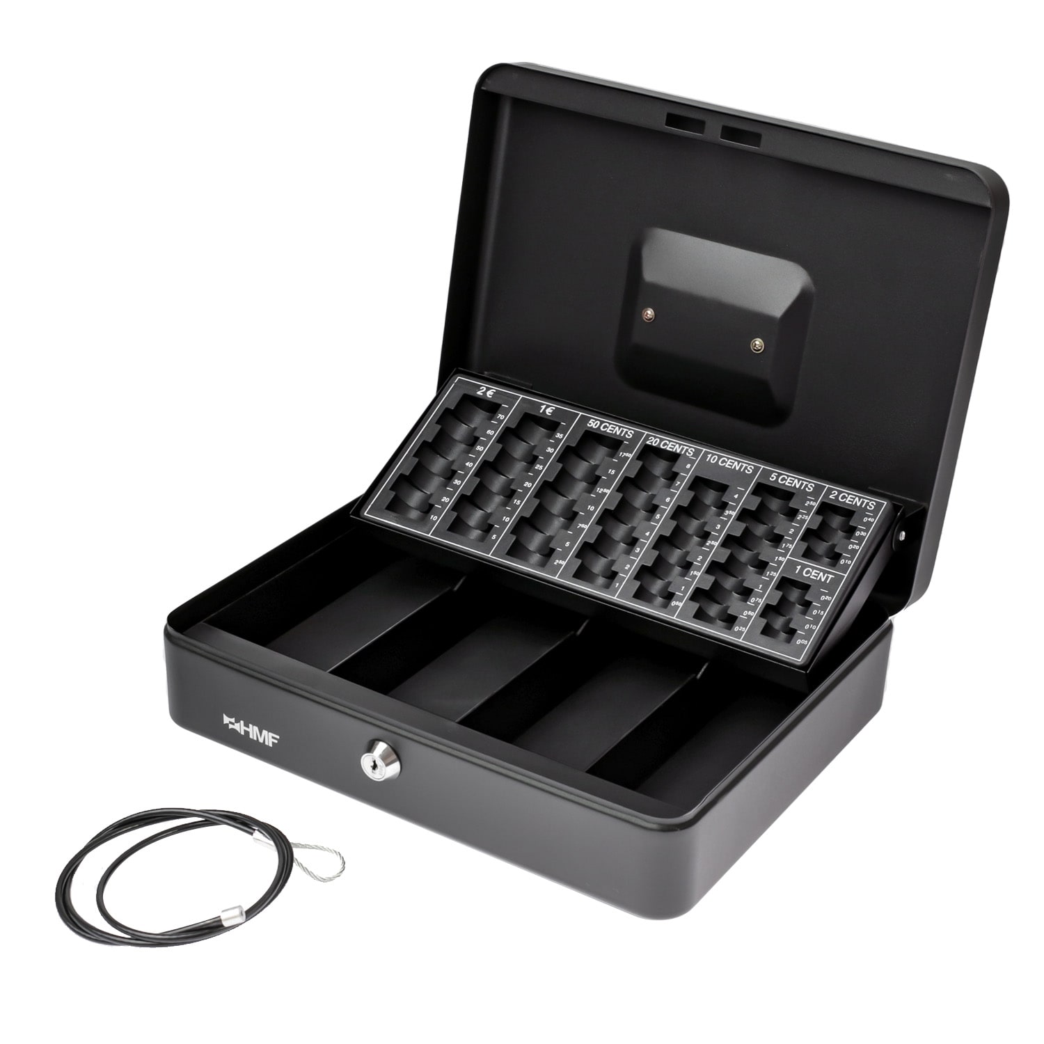 HMF Geldkassette mit M&uuml;nzz&auml;hlbrett und Sicherungskabel, 30,5 x 24 x 8,5 cm, Schwarz - Bild 1
