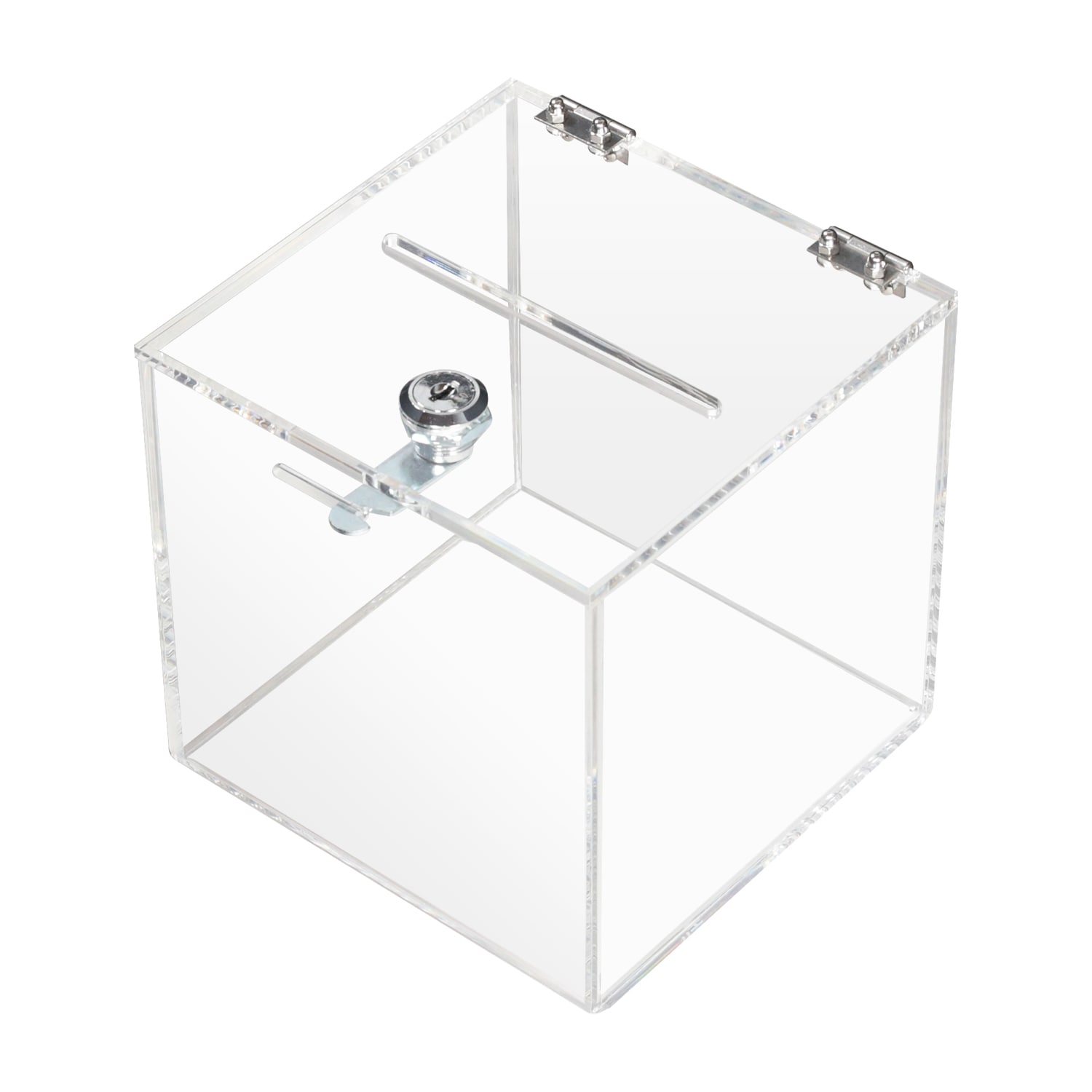HMF 46919 Acryl Spendenbox mit Schloss, 15 x 15 x 15 cm, DIN A6, Transparent - Bild 1