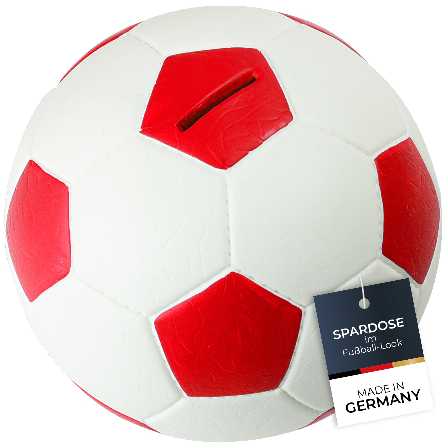 HMF 4790-03 Spardose Fu&szlig;ball Lederoptik 15 cm Durchmesser, Rot Wei&szlig; - Bild 1