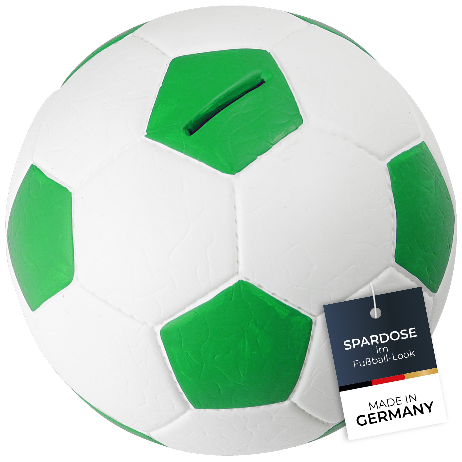 HMF 4790-01 Spardose Fu&szlig;ball Lederoptik 15 cm Durchmesser, Gr&uuml;n Wei&szlig; - Bild 1