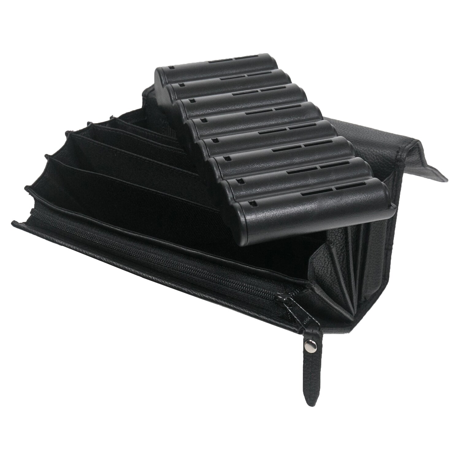 HMF Kellner Geldbörse aus Leder mit verstellbarem Gürtel, Kellnertasche mit Euro-Geldwechsler und Reißverschlussfach, 20,5 x 10 x 6,5 cm, Schwarz | 04010537483029