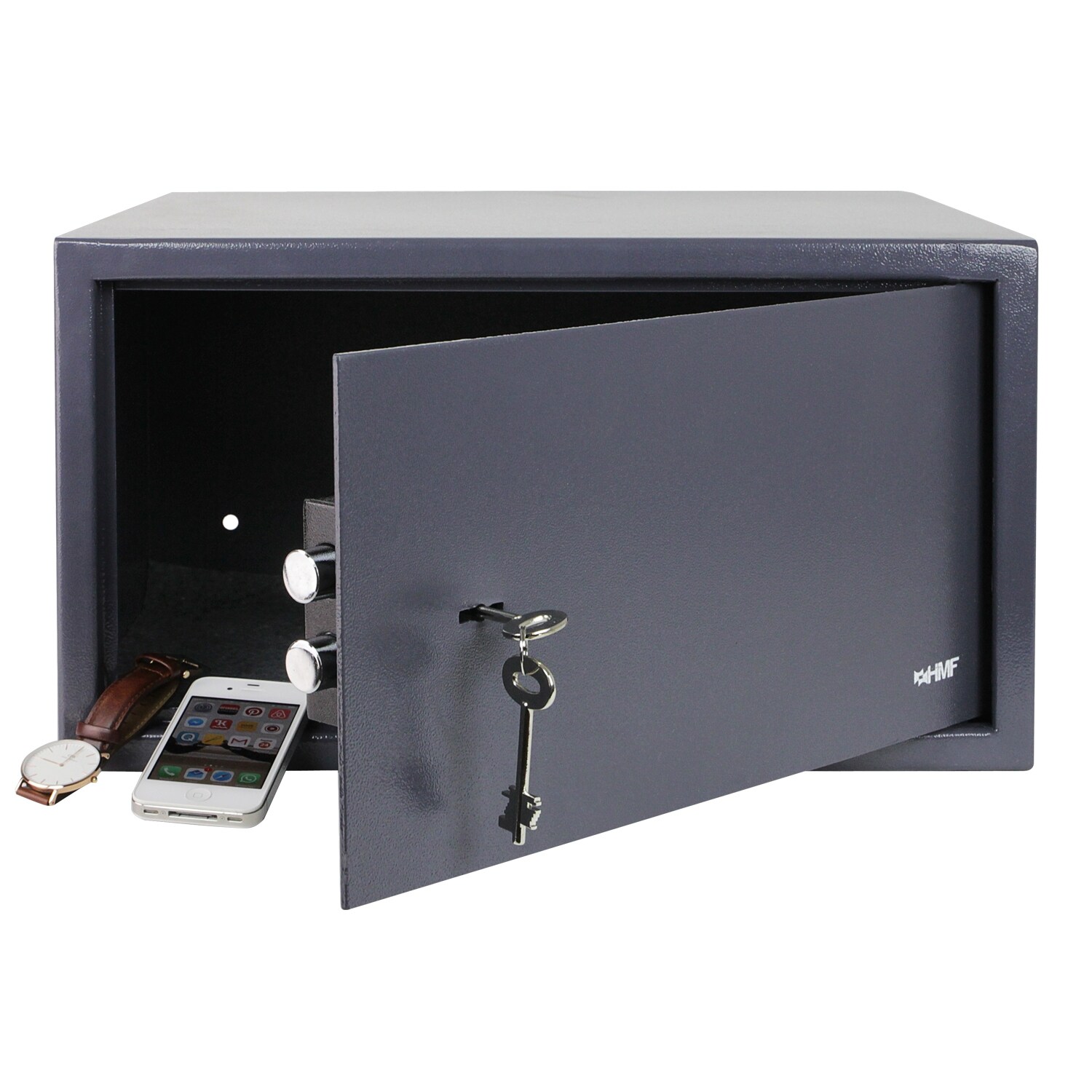 HMF 49204-11 Safe Tresor mit Schlüssel, Möbeltresor passend für Laptop und Ordner   45 x 25 x 36,5 cm   Anthrazit | 04010537494117