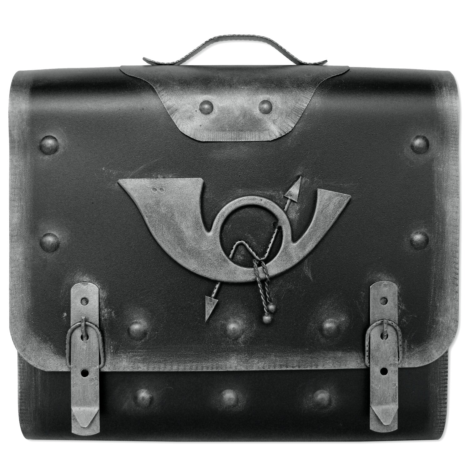 HMF 510 Briefkasten Alter Ranzen mit Posthorn PH2, 40 x 40 x 9 cm, Silber - Bild 1