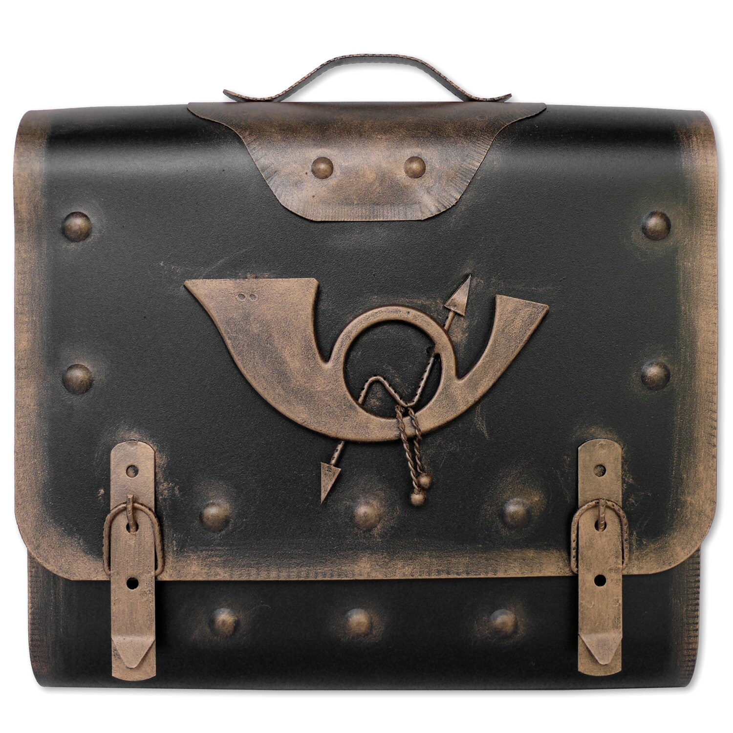 HMF 510 Briefkasten Alter Ranzen mit Posthorn PH2, 40 x 40 x 9 cm, Gold | 04010537510237