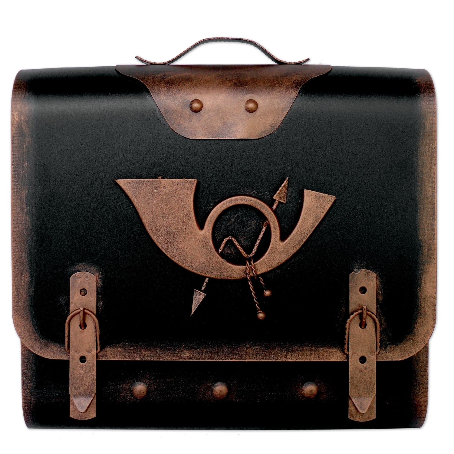 HMF 511Briefkasten Alter Schulranzen mit Posthorn PH3, 40 x 40 x 9 cm, Kupfer - Bild 1