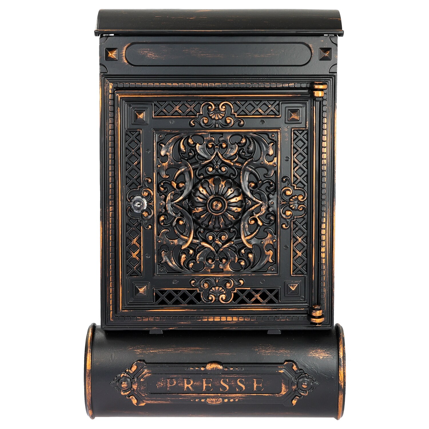 HMF 512-20 Briefkasten Antik mit Zeitungsfach, Vintage Postkasten aus Aluguss | 57 x 35 x 10 cm | Schwarz-Kupfer - Bild 1