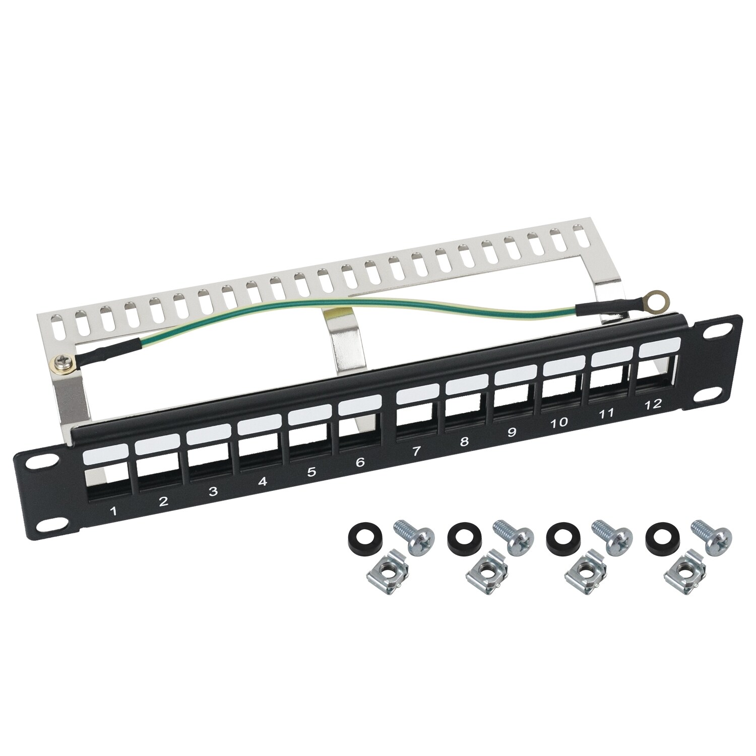 HMF 63346 STP Keystone-Patchpanel f&uuml;r Serverschrank, 12 Ports RJ45, 10 Zoll, 1 HE, Schwarz - Bild 1
