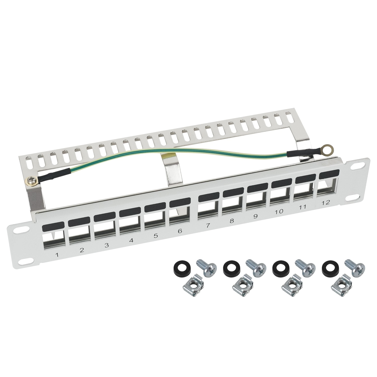 HMF 63346 STP Keystone-Patchpanel f&uuml;r Serverschrank, 12 Ports RJ45, 10 Zoll, 1 HE, Lichtgrau - Bild 1