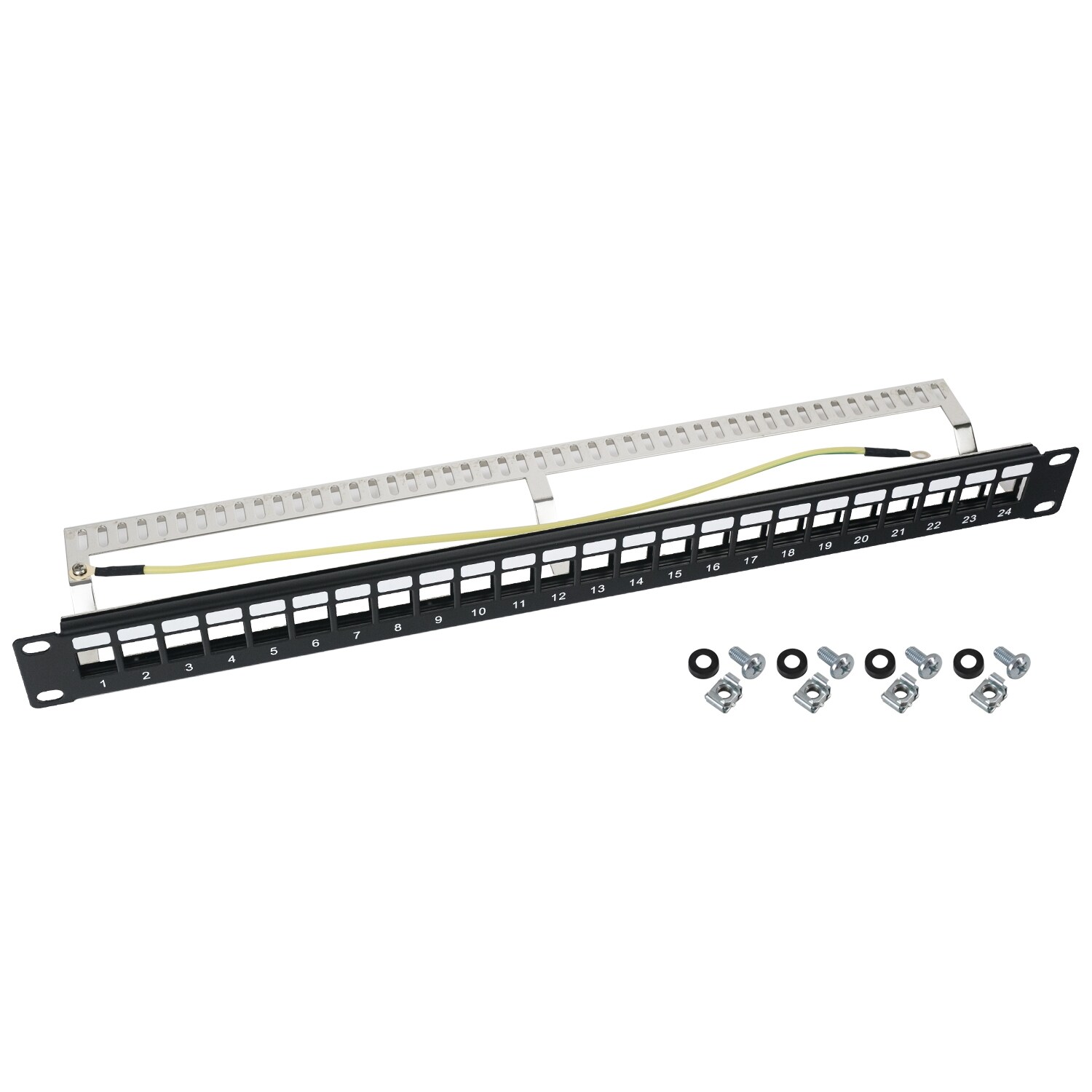 HMF 66446-02 STP Keystone-Patchpanel f&uuml;r Serverschrank, 19 Zoll, 1 HE, 24 Ports RJ45 Geschirmt, Schwarz - Bild 1