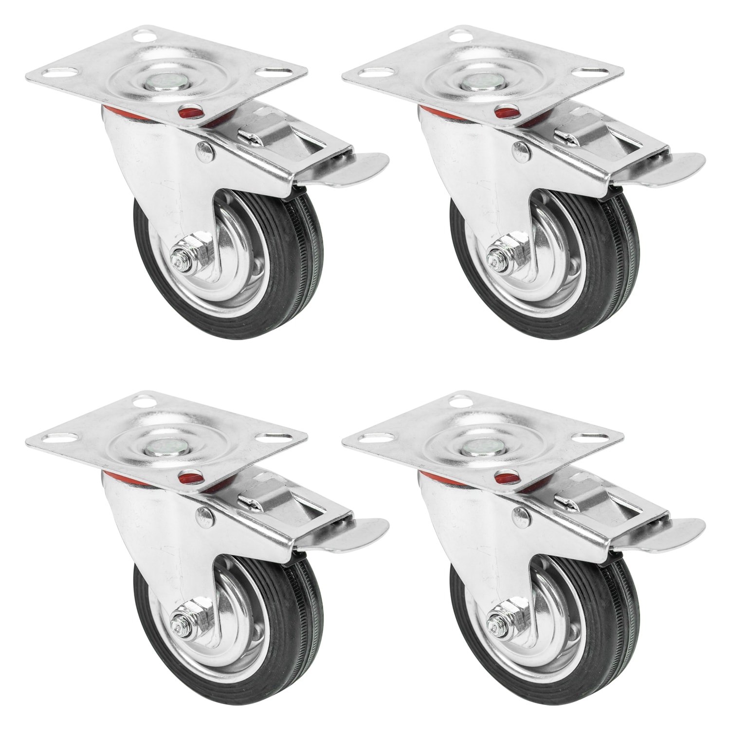 HMF 6790 Schwerlastrollen mit Bremse aus Vollgummi, 4 St&uuml;ck, 75 mm, bis 200 kg, Schwarz - Bild 1