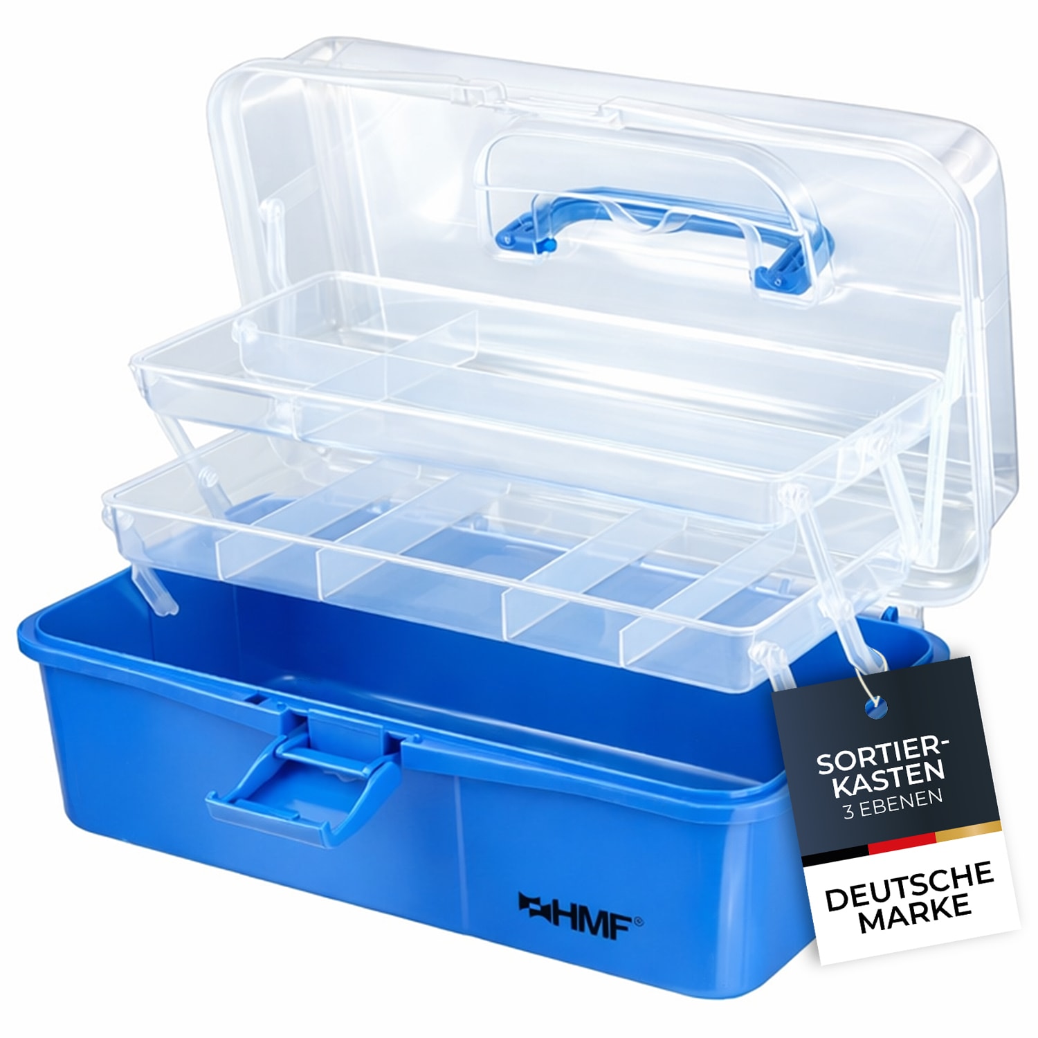 HMF N&auml;hkasten mit 3 Ebenen, Sortierbox, 36,5 x 20,5 x 16 cm, Blau - Bild 1