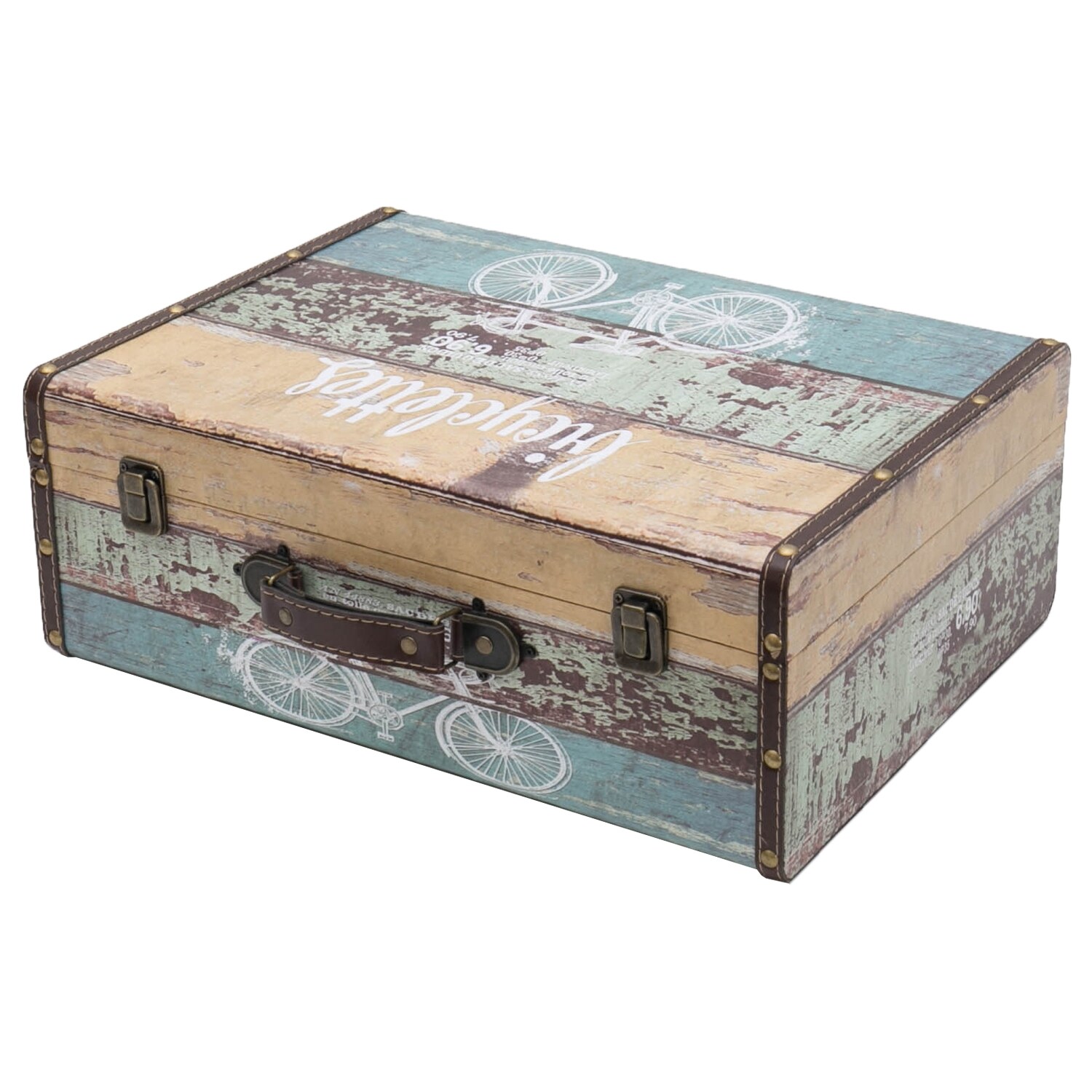 HMF VKO106 Vintage Koffer aus Holz, 44 x 32 x 16 cm, Deko Fahrrad - Bild 1