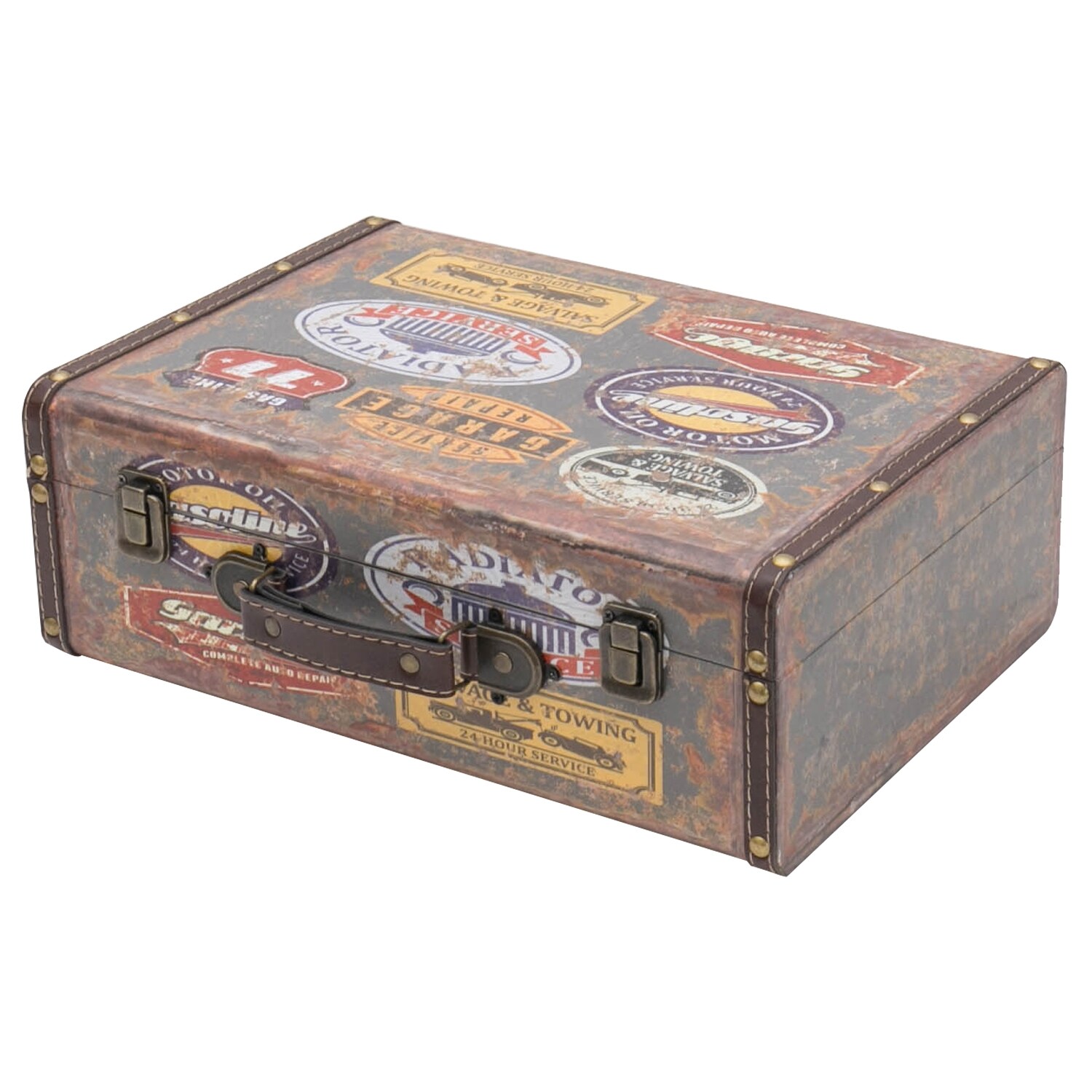 HMF VKO107 Vintage Koffer aus Holz, 38 x 26 x 13 cm, Deko Garage | 04010537643744