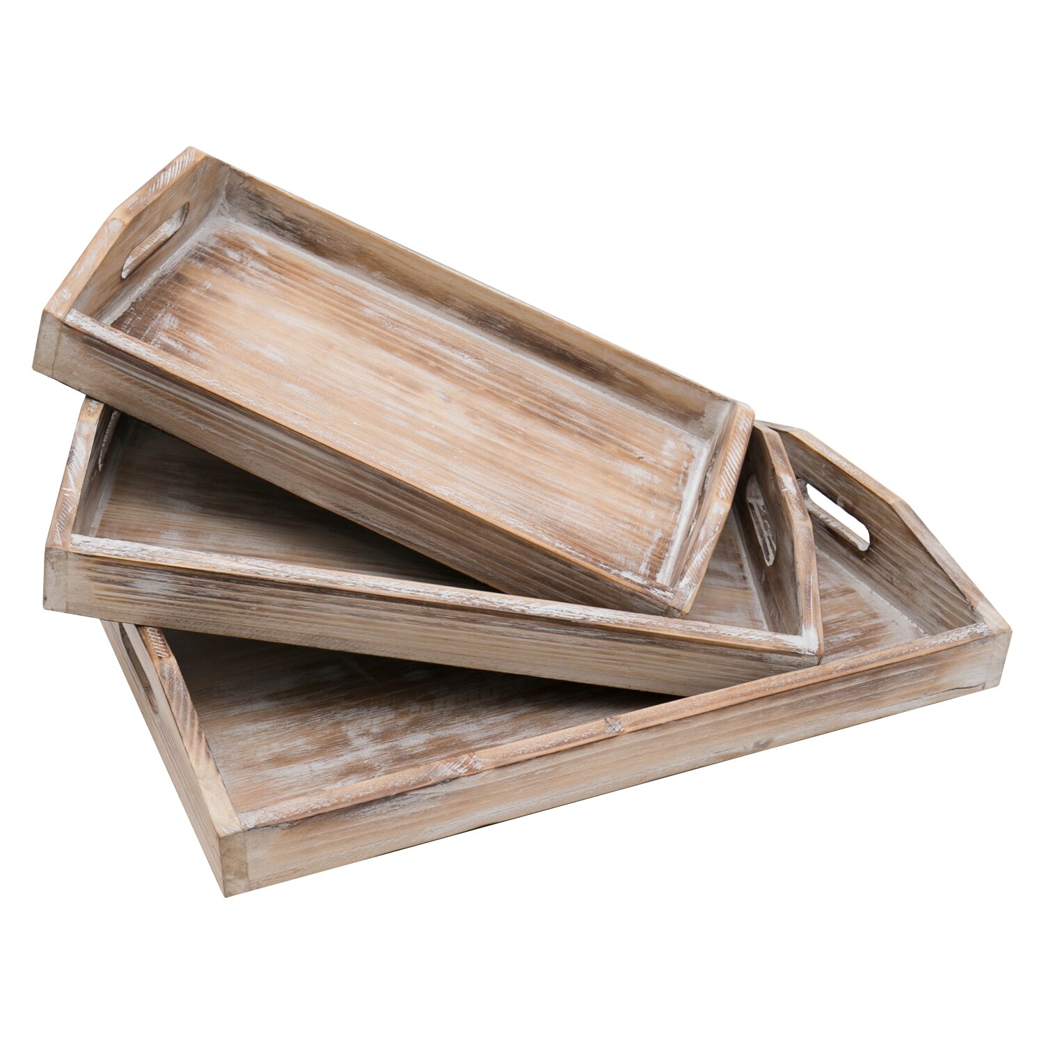 HMF VTA101-S3 Deko Tablett aus Holz im Vintage Design, 3er Set, Versch. Größen, Shabby Chic, Klassik | 04010537101367