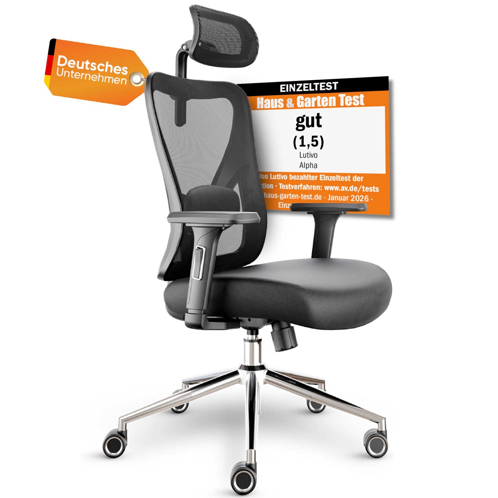 LUTIVO Alpha Bürostuhl Ergonomisch – Schwarz | 04262501570550