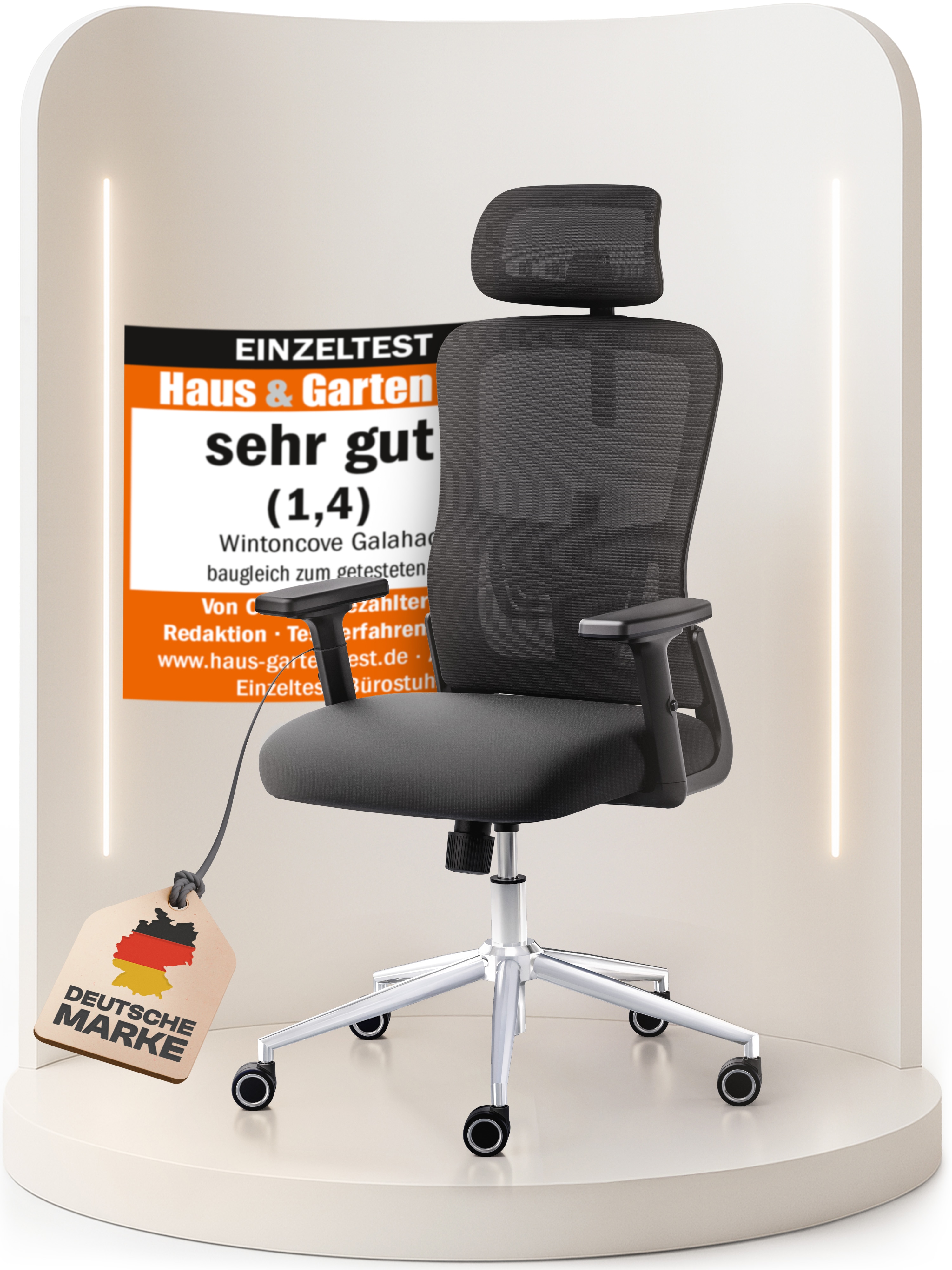 WINTONCOVE Galahad B&uuml;rostuhl Ergonomisch &ndash; Schwarz - Bild 1