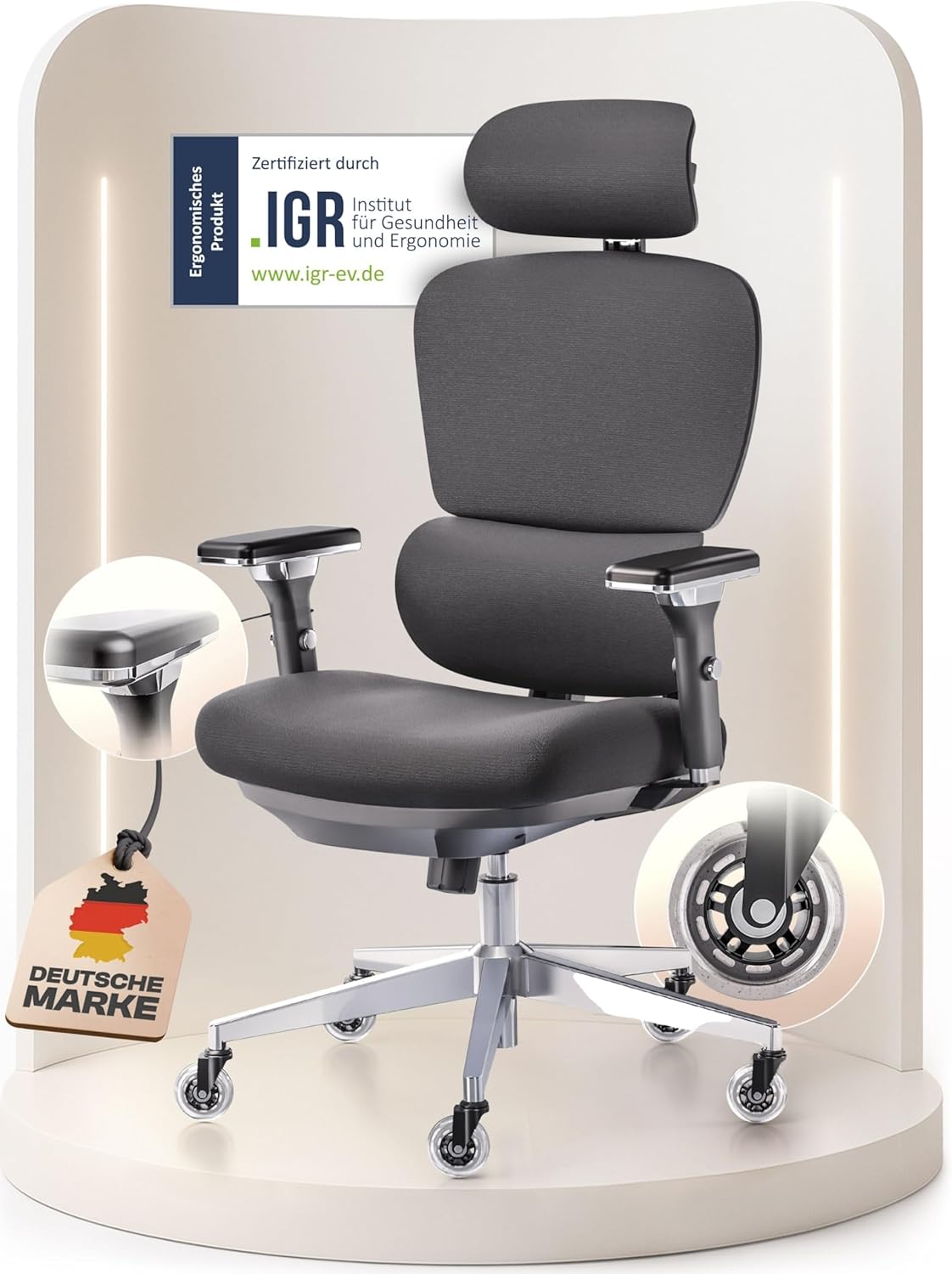 WINTONCOVE Arthur B&uuml;rostuhl Ergonomisch &ndash; Schwarz 