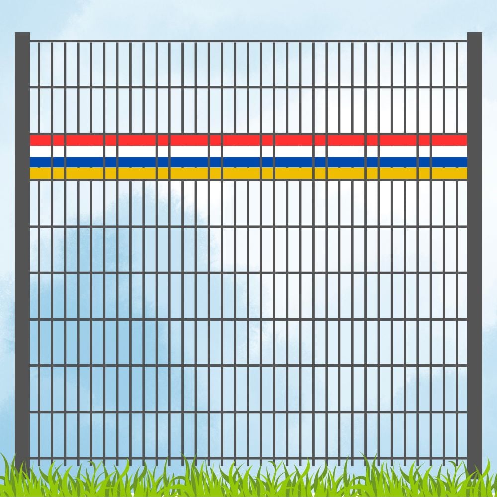 zaun|zu&reg; Sichtschutz Fastnachtsfarben Rot-Wei&szlig;-Blau-Gelb Akzentstreifen - Bild 1