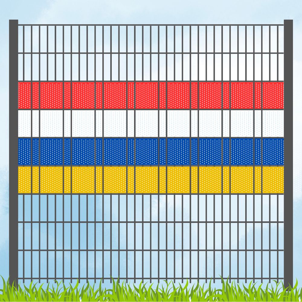 zaun|zu&reg; Sichtschutz Fastnachtsfarben Rot-Wei&szlig;-Blau-Gelb Volle Streifenbreite Gelocht - Bild 1