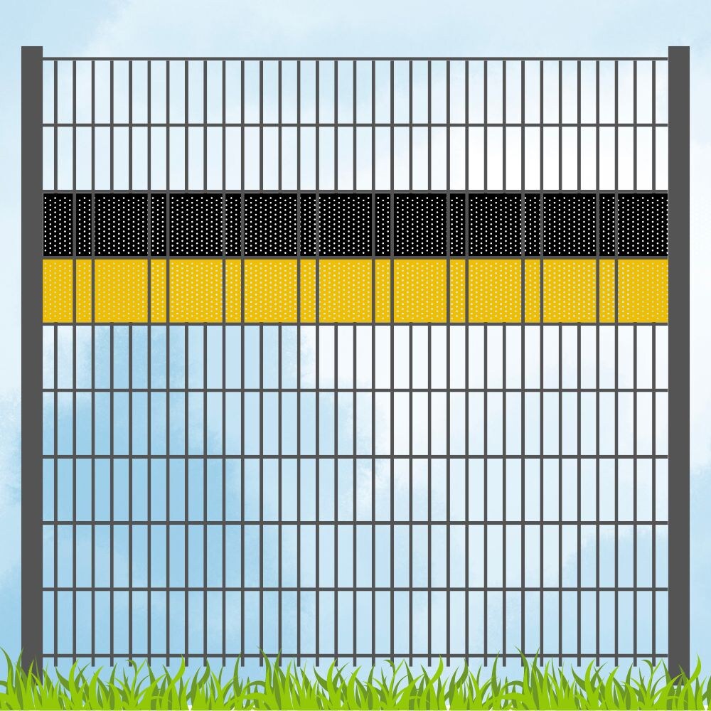 zaun|zu&reg; Sichtschutz Vereinsfarben Schwarz/Gelb Volle Streifenbreite GELOCHT - Bild 1