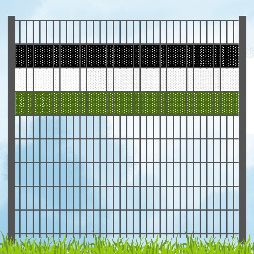 zaun|zu&reg; Sichtschutzstreifen Vereinsfarben Schwarz/Wei&szlig;/Gr&uuml;n Volle Streifenbreite Gelocht - Bild 1