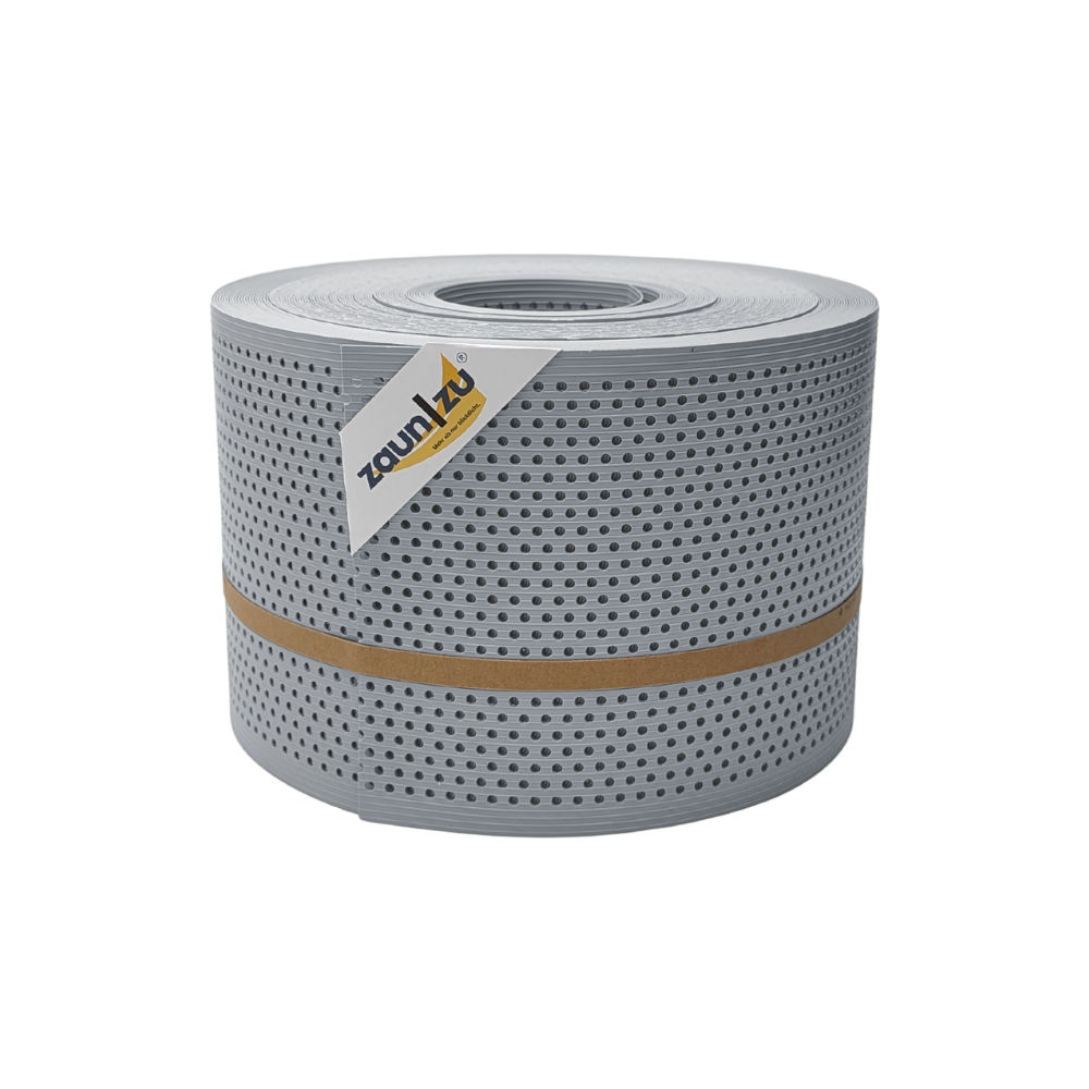 zaun|zu&reg; Sichtschutzstreifen Rille Gelocht 20 Prozent PP Streifen Fenstergrau 50m - Bild 1