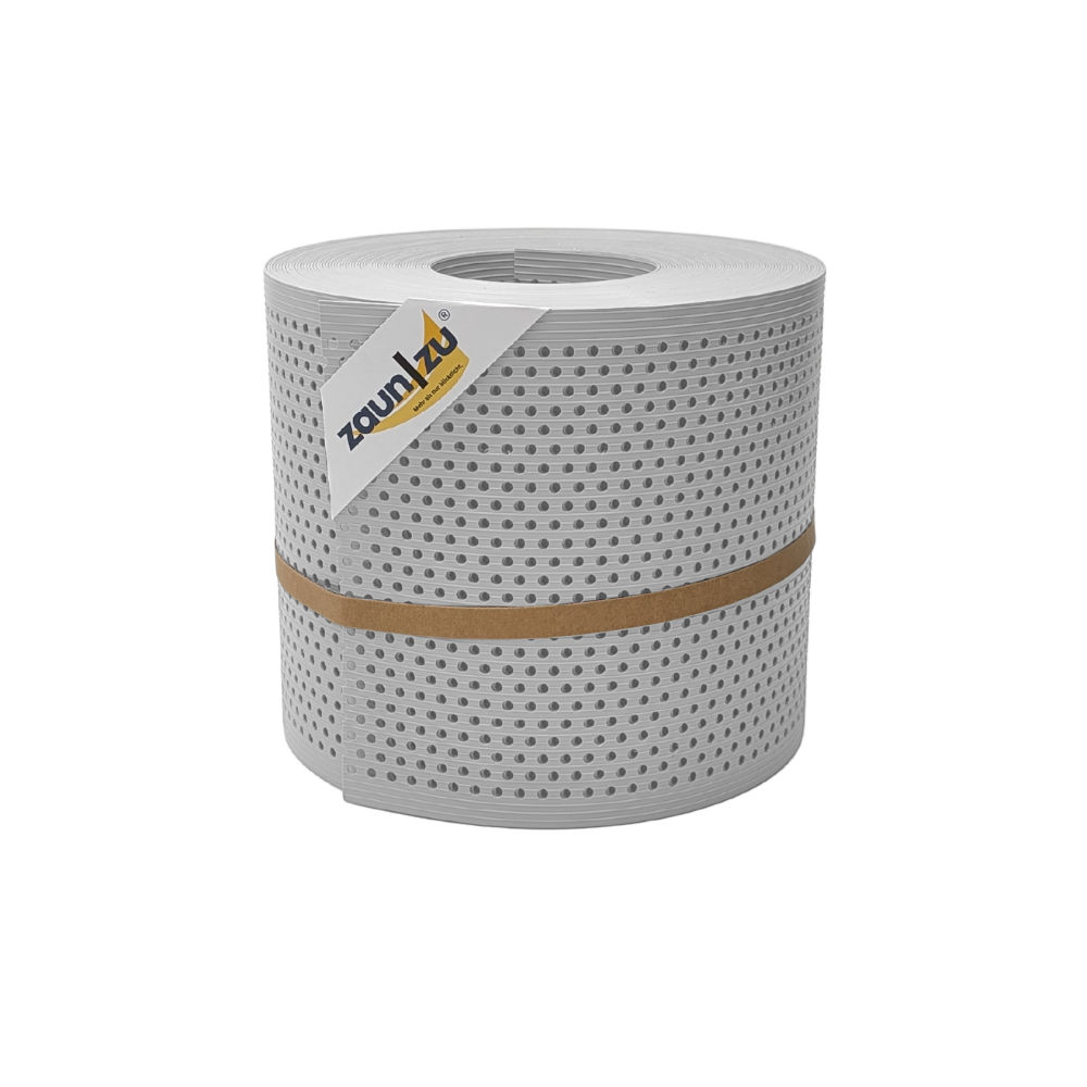 zaun|zu&reg; Sichtschutzstreifen Rille Gelocht 20 Prozent PP Streifen Lichtgrau 26m - Bild 1