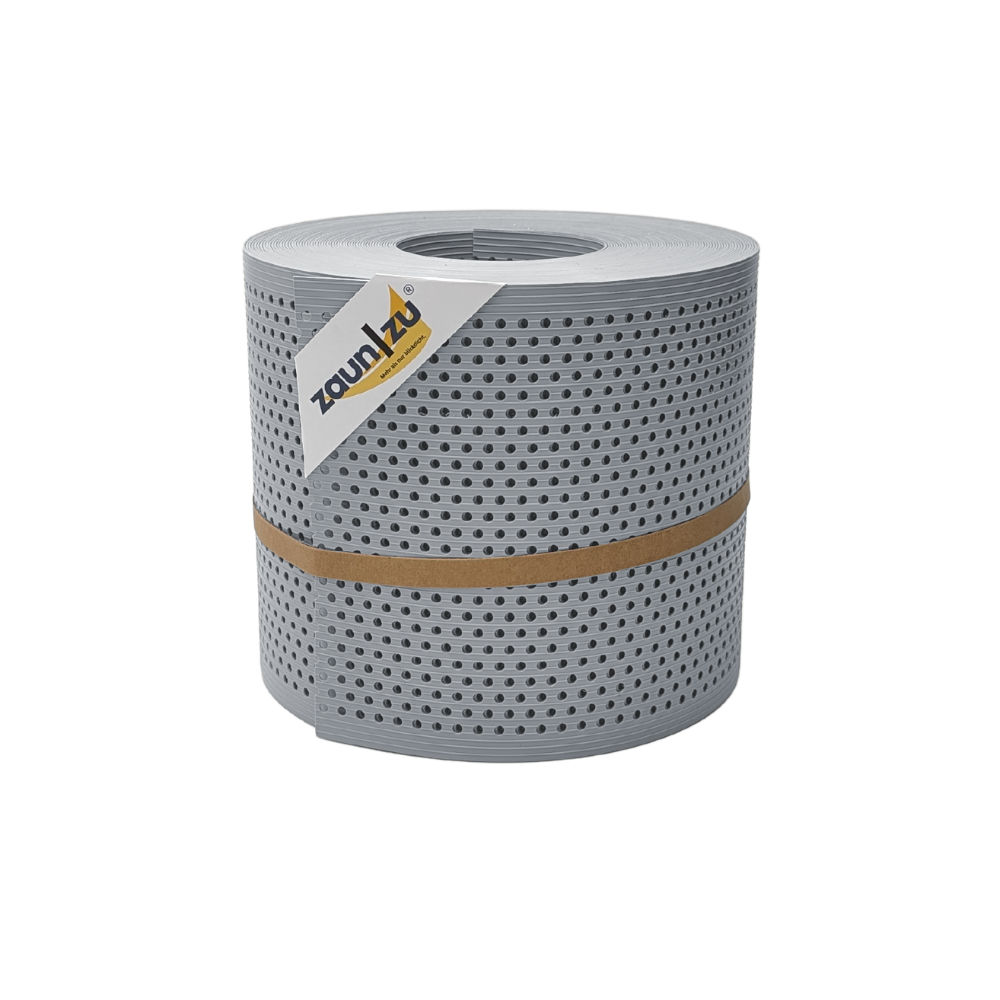 zaun|zu&reg; Sichtschutzstreifen Rille Gelocht 20 Prozent PP Streifen Fenstergrau 26m - Bild 1