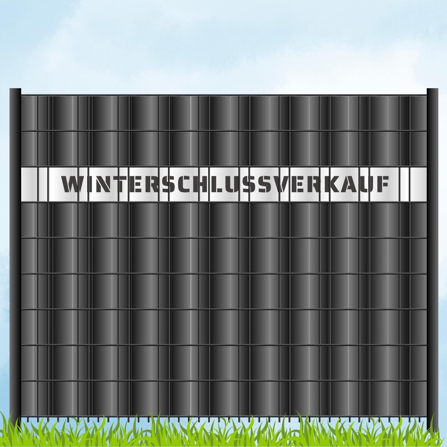 zaun|zu&reg; Sichtschutzstreifen Laser Beschriftung "WINTERSCHLUSSVERKAUF" Wei&szlig; 2,55m - Bild 1
