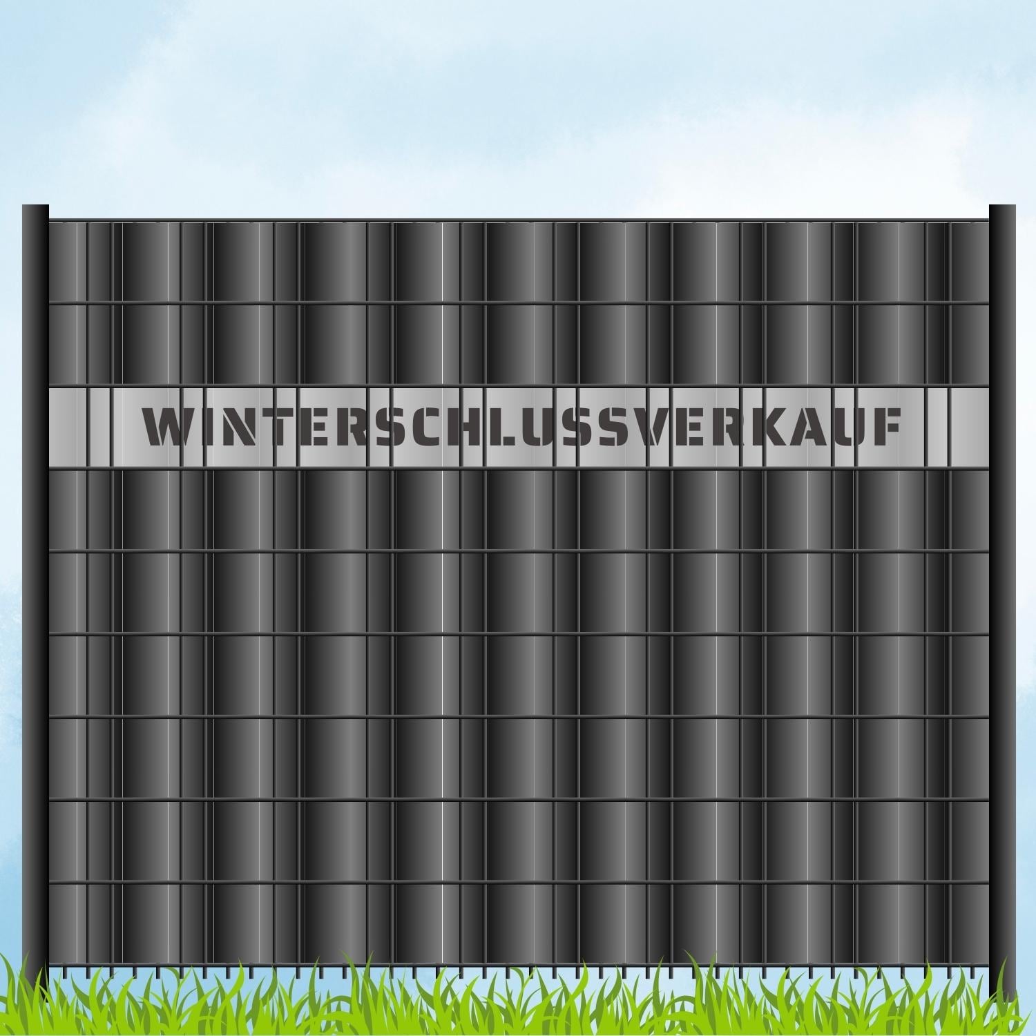 zaun|zu&reg; Sichtschutzstreifen Laser Beschriftung "WINTERSCHLUSSVERKAUF" Lichtgrau 2,55m - Bild 1
