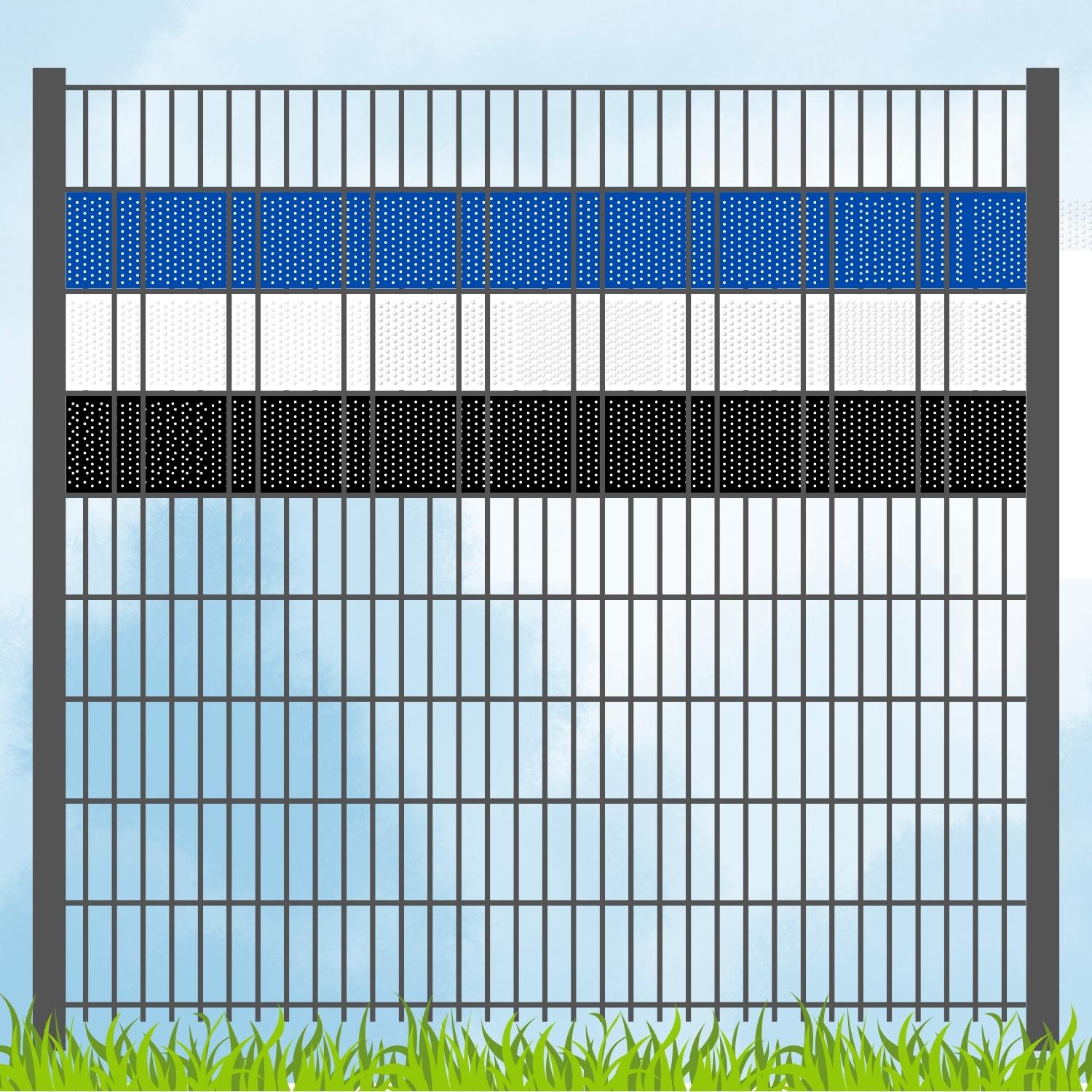 zaun|zu&reg; Sichtschutzstreifen Vereinsfarben Blau/Wei&szlig;/Schwarz Volle Streifenbreite - Bild 1