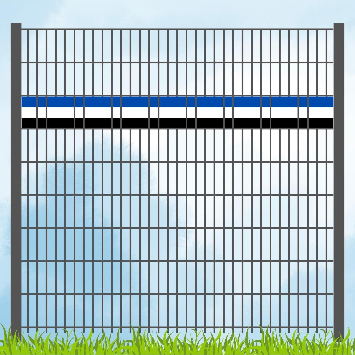 zaun|zu&reg; Sichtschutz Vereinsfarben Blau/Wei&szlig;/Schwarz Akzentstreifen - Bild 1