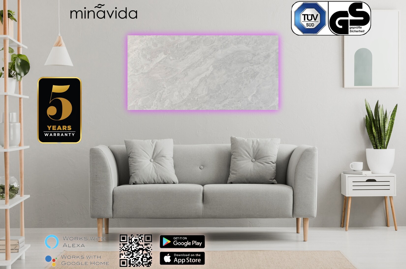 Minavida Infrarot-Wandheizung MV-Serie 500 Watt inkl. Wifi, RGB Beleuchtung | 04260741830229