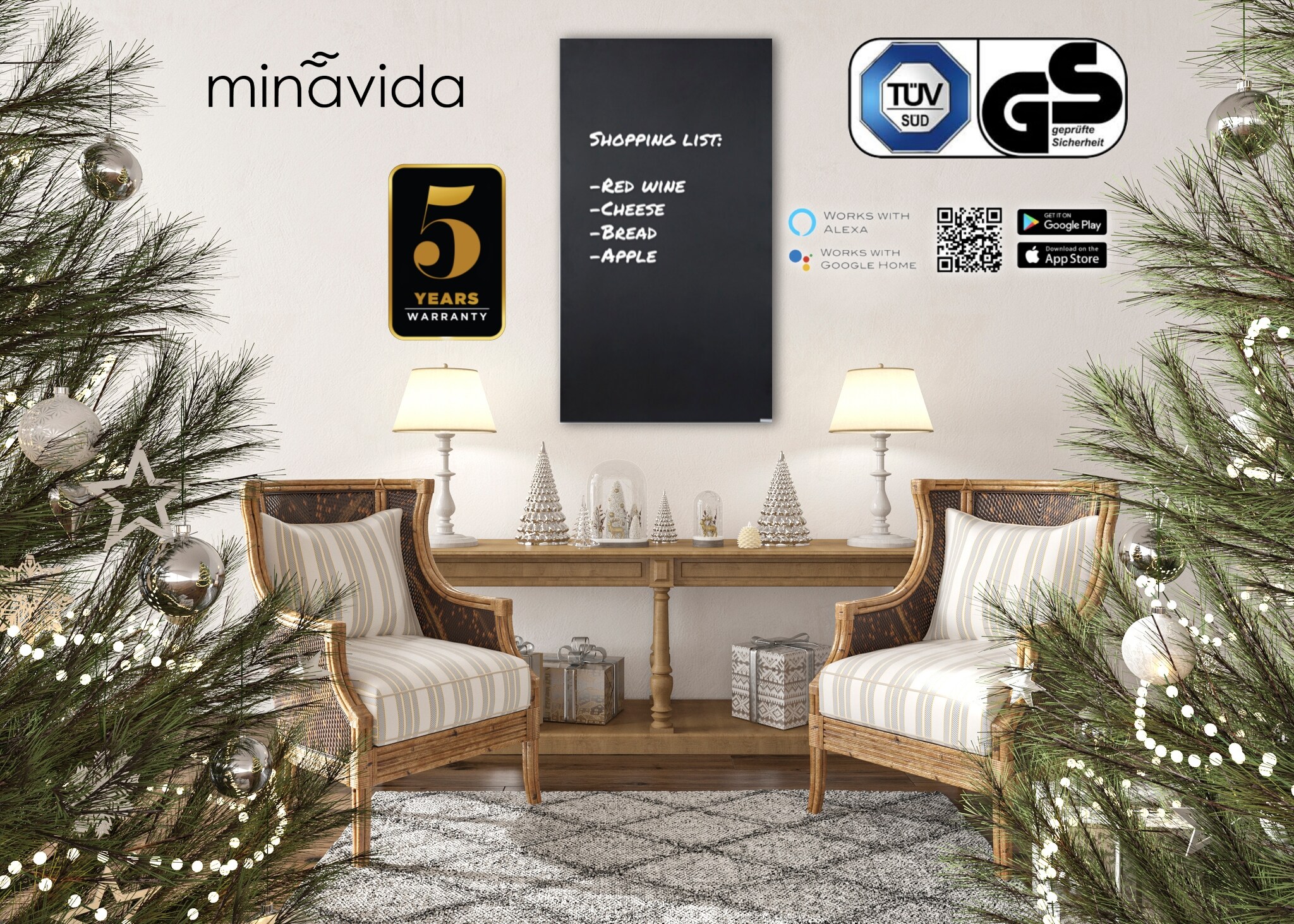 Infrarot-Tafelheizung IC900Plus Schwarz inkl. Thermostat & WiFi - Bild 1