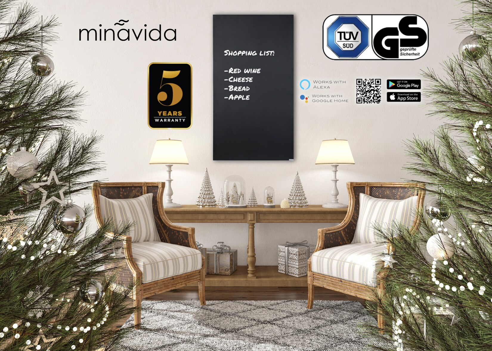 Infrarot-Tafelheizung IC900Plus Schwarz inkl. Thermostat & WiFi | 00727542205884