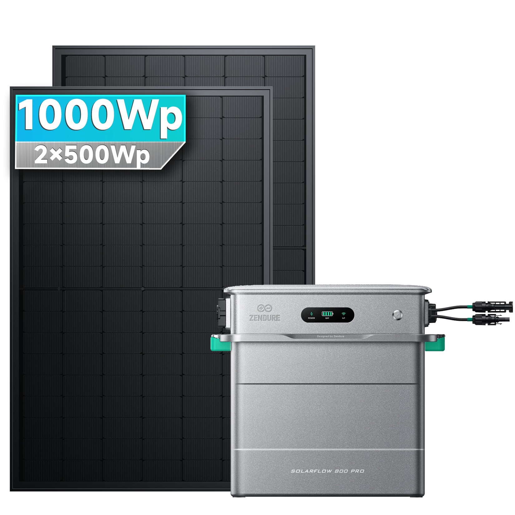 Solarmars® 1000W Balkonkraftwerk mit Speicher,Zendure SolarFlow 800 pro, 1,92kWh,4 MPPT – Ohne Halterung | 08711474503769