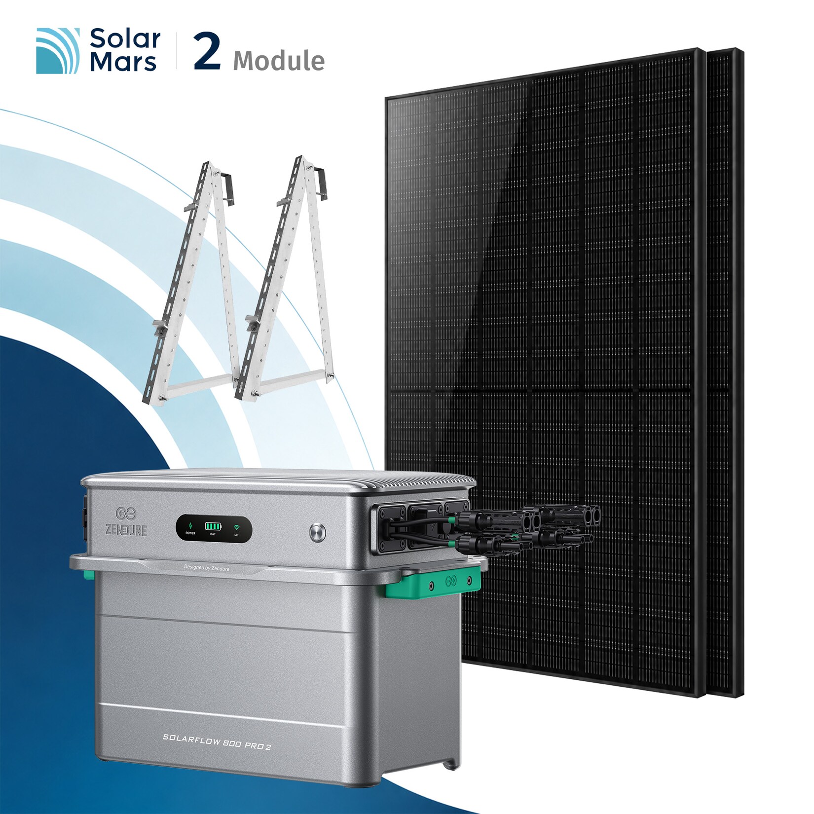 SolarMars® 1000W Balkonkraftwerk mit Speicher,Zendure SolarFlow 800 PRO2, 1,92kWh,4 MPPT - Mit Balkon halterung