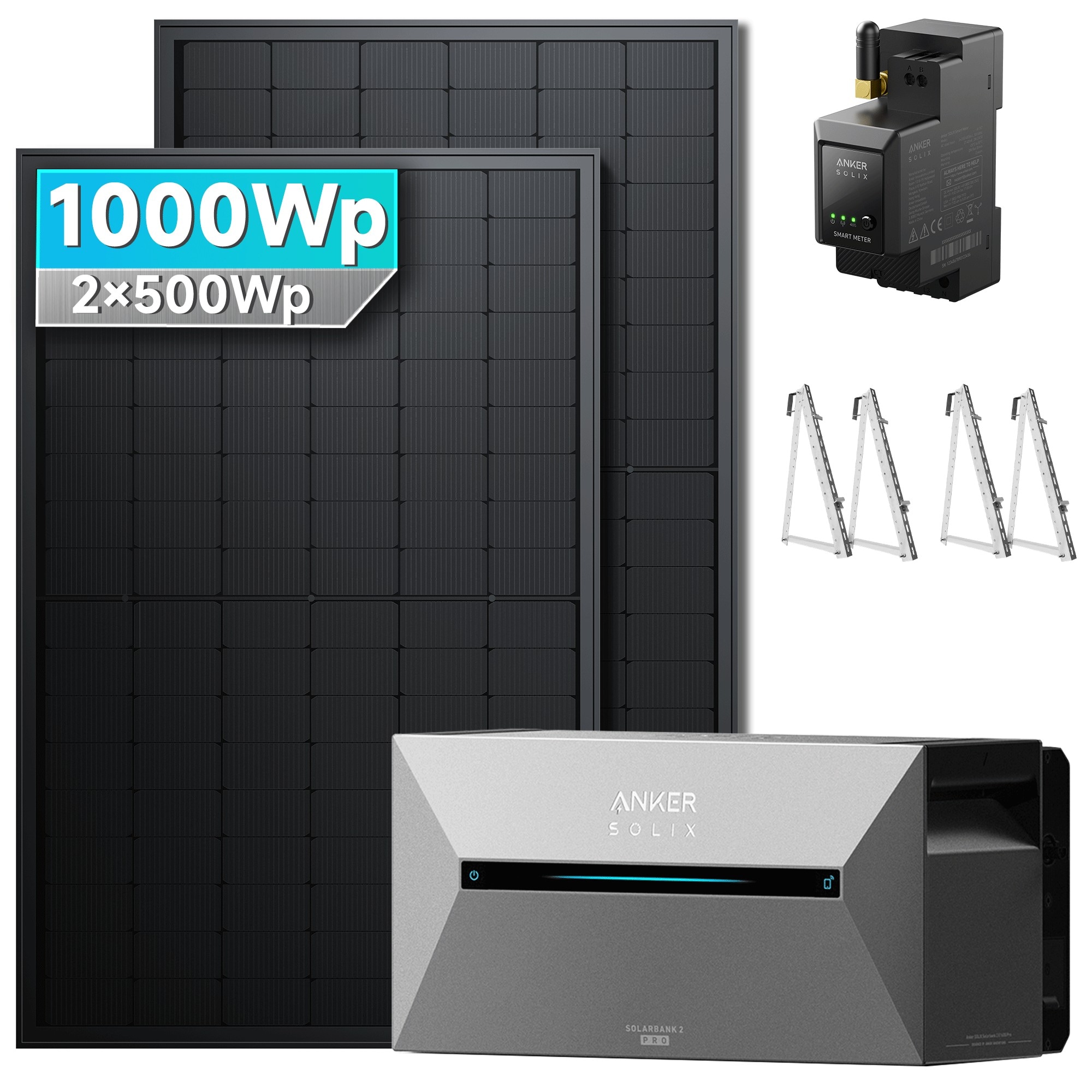 Solarmars&reg; 1000W Balkonkraftwerk mit Speicher, Anker SOLIX Solarbank 2 E1600 pro - Mit Balkonhalterung - Bild 1