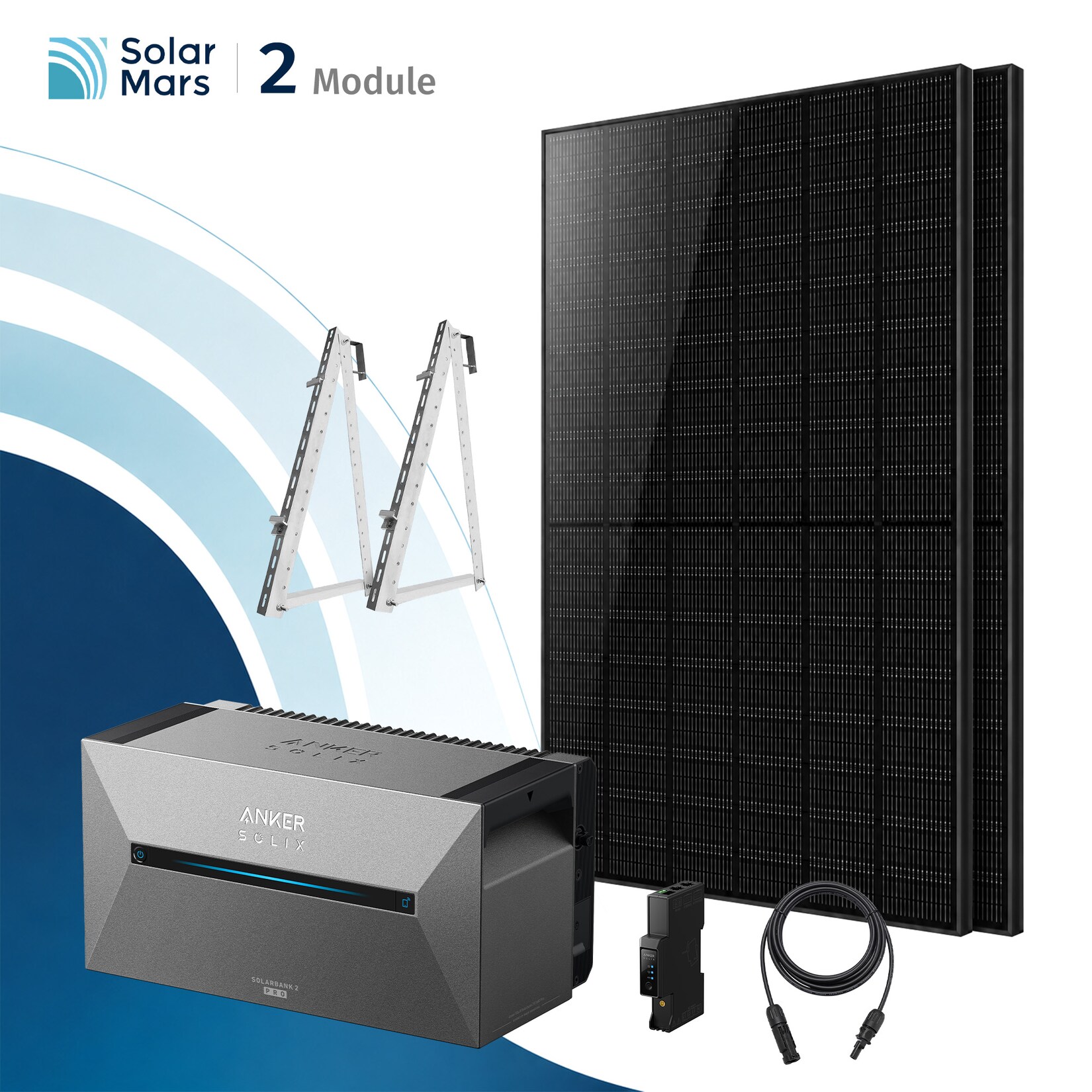 SolarMars® 1000W Balkonkraftwerk mit Speicher, Anker SOLIX Solarbank 2 E1600 pro - Mit Balkonhalterung