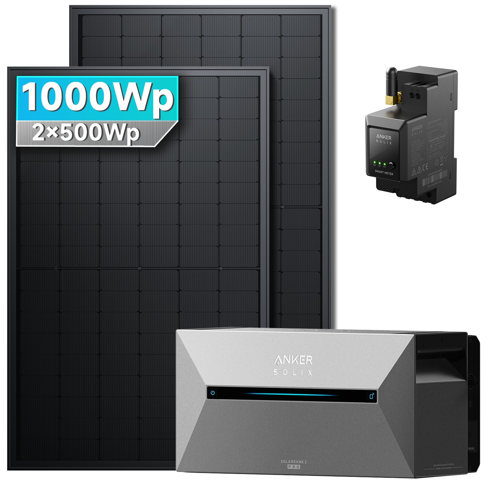 Solarmars&reg; 1000W Balkonkraftwerk mit Speicher, Anker SOLIX Solarbank 2 E1600 pro - Ohne Halterung - Bild 1