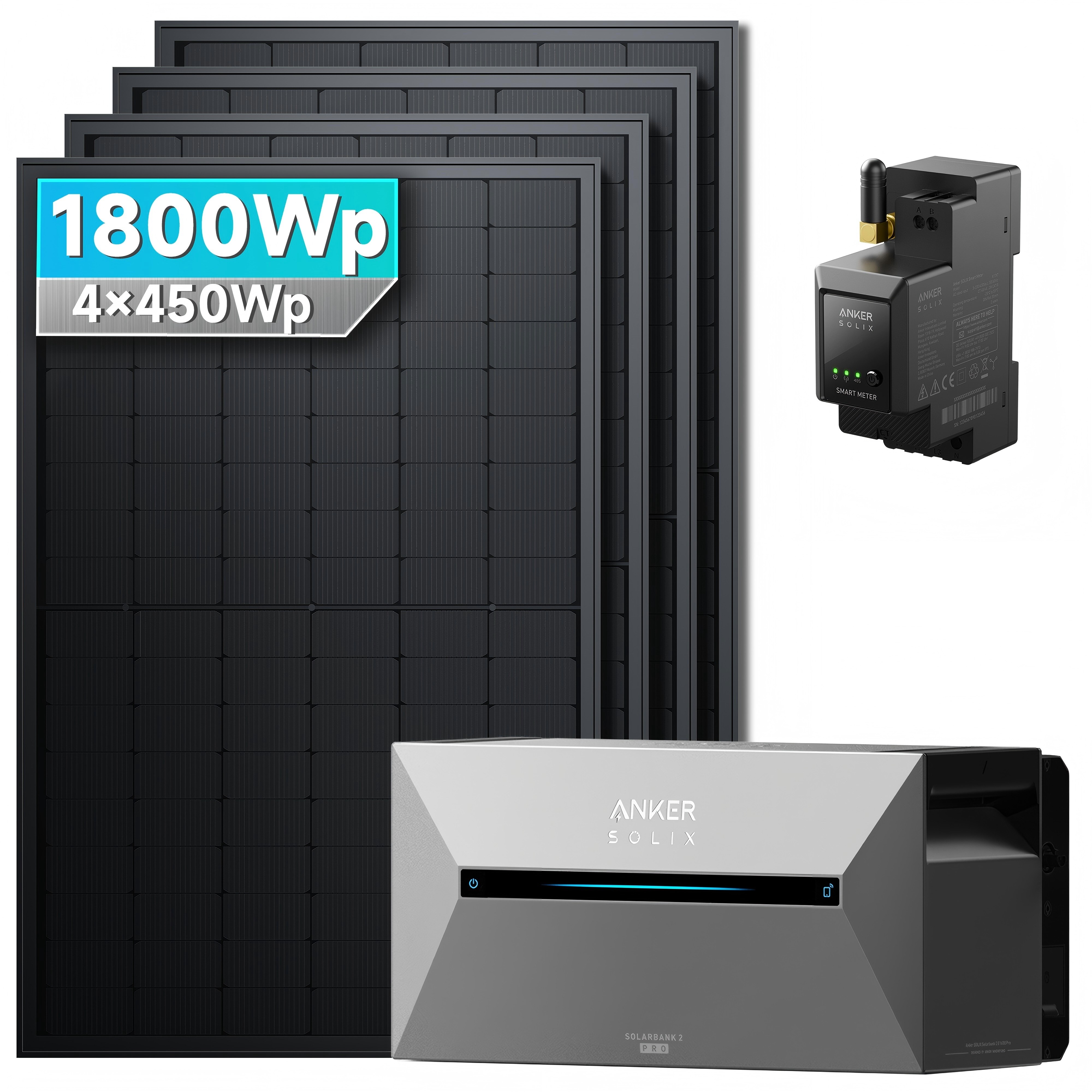 Solarmars&reg; 1800W Balkonkraftwerk mit Speicher, Anker SOLIX Solarbank 2 E1600 pro - Ohne Halterung - Bild 1