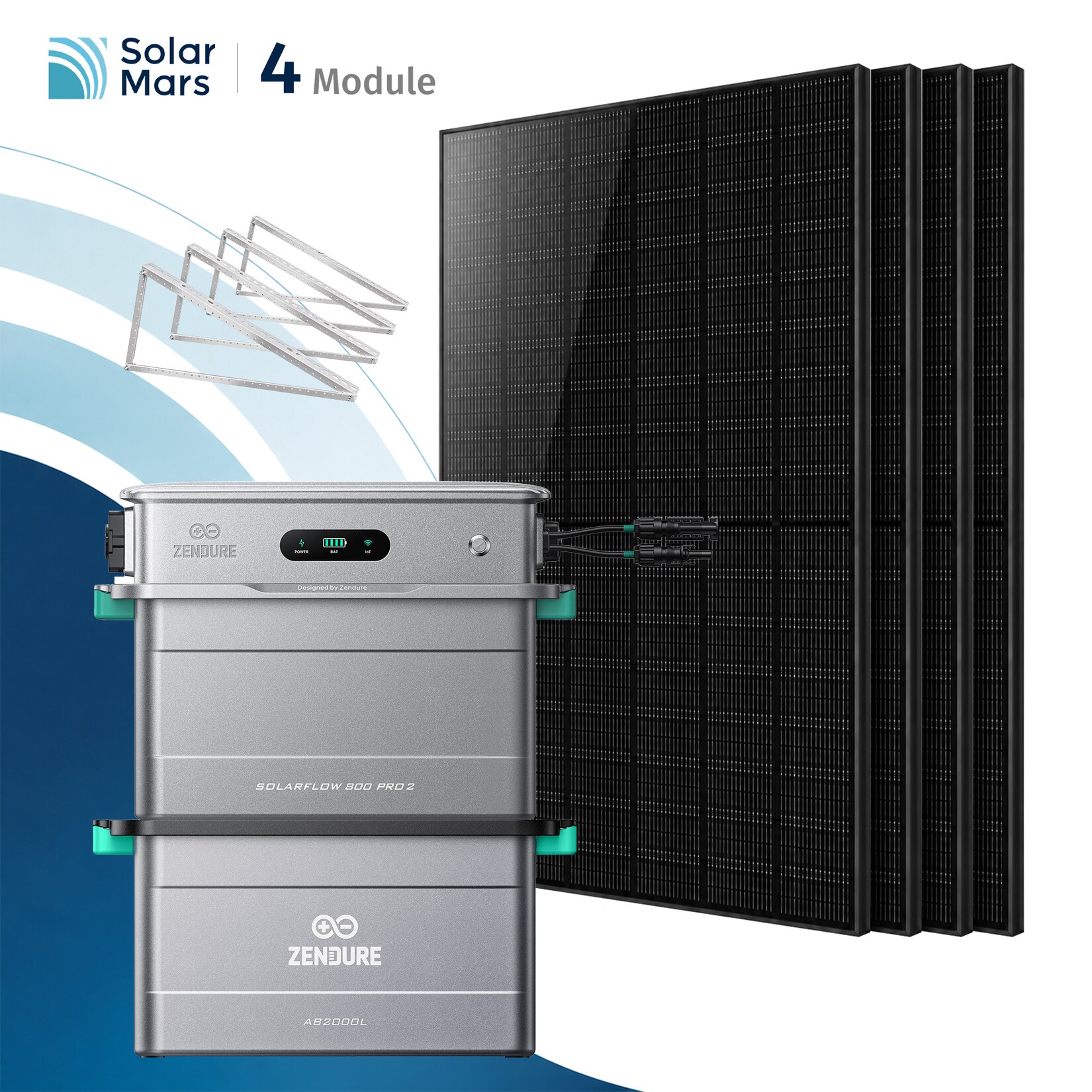 Solarmars® 2000W Balkonkraftwerk mit Speicher,Zendure SolarFlow 800 PRO2 +AB- Mit Flachdachhalterung