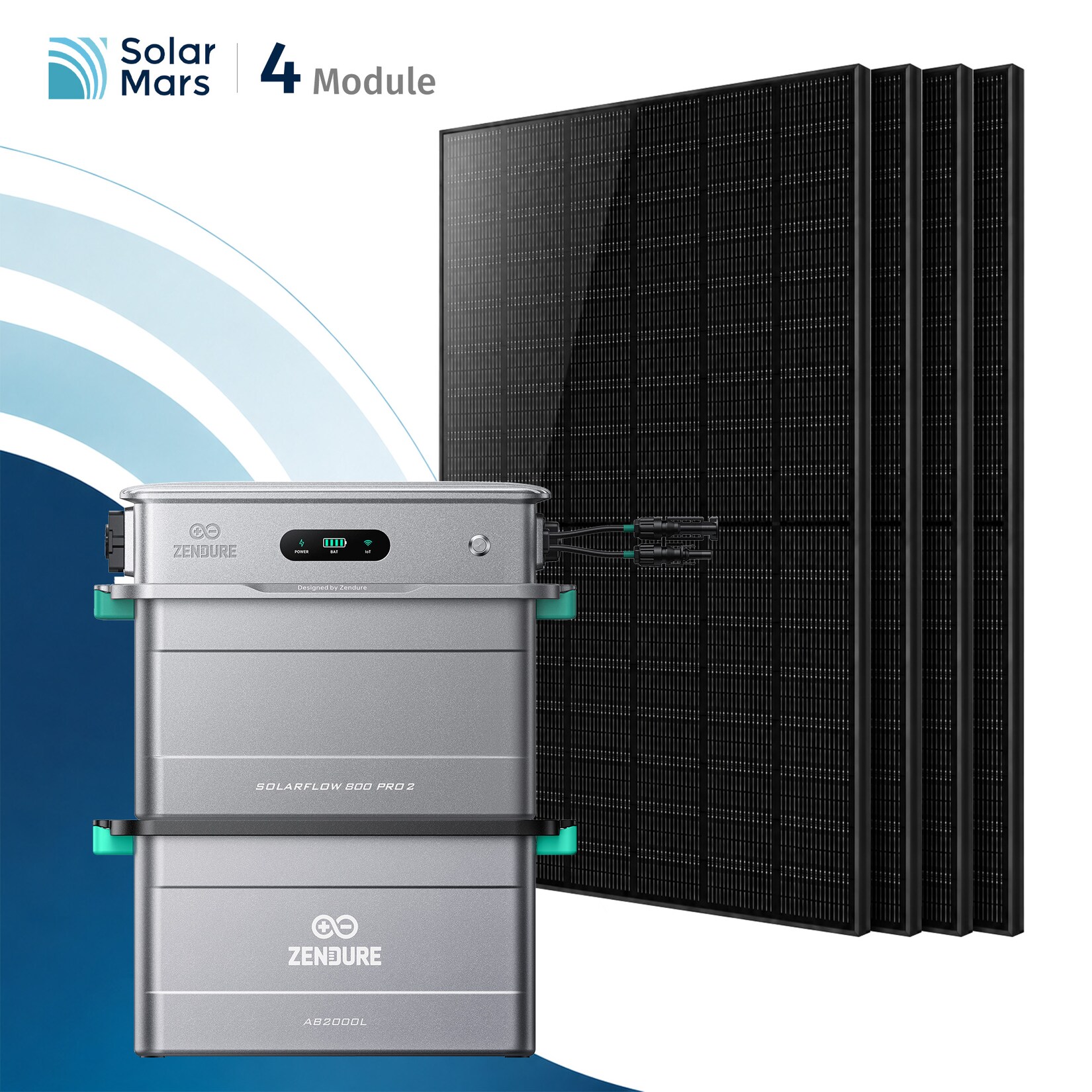 Solarmars® 2000W Balkonkraftwerk mit Speicher,Zendure SolarFlow 800 PRO2 +AB- Ohne Halterung