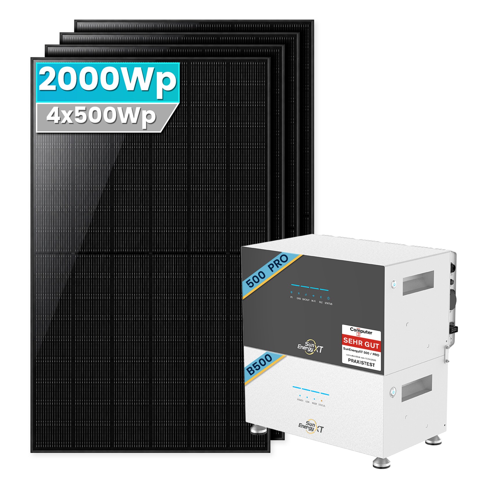 2000W Balkonkraftwerk mit Speicher ,SunEnergyXT 500 PRO 5kWh + 1xB500 Erweiterungsakku - Ohne Halterung