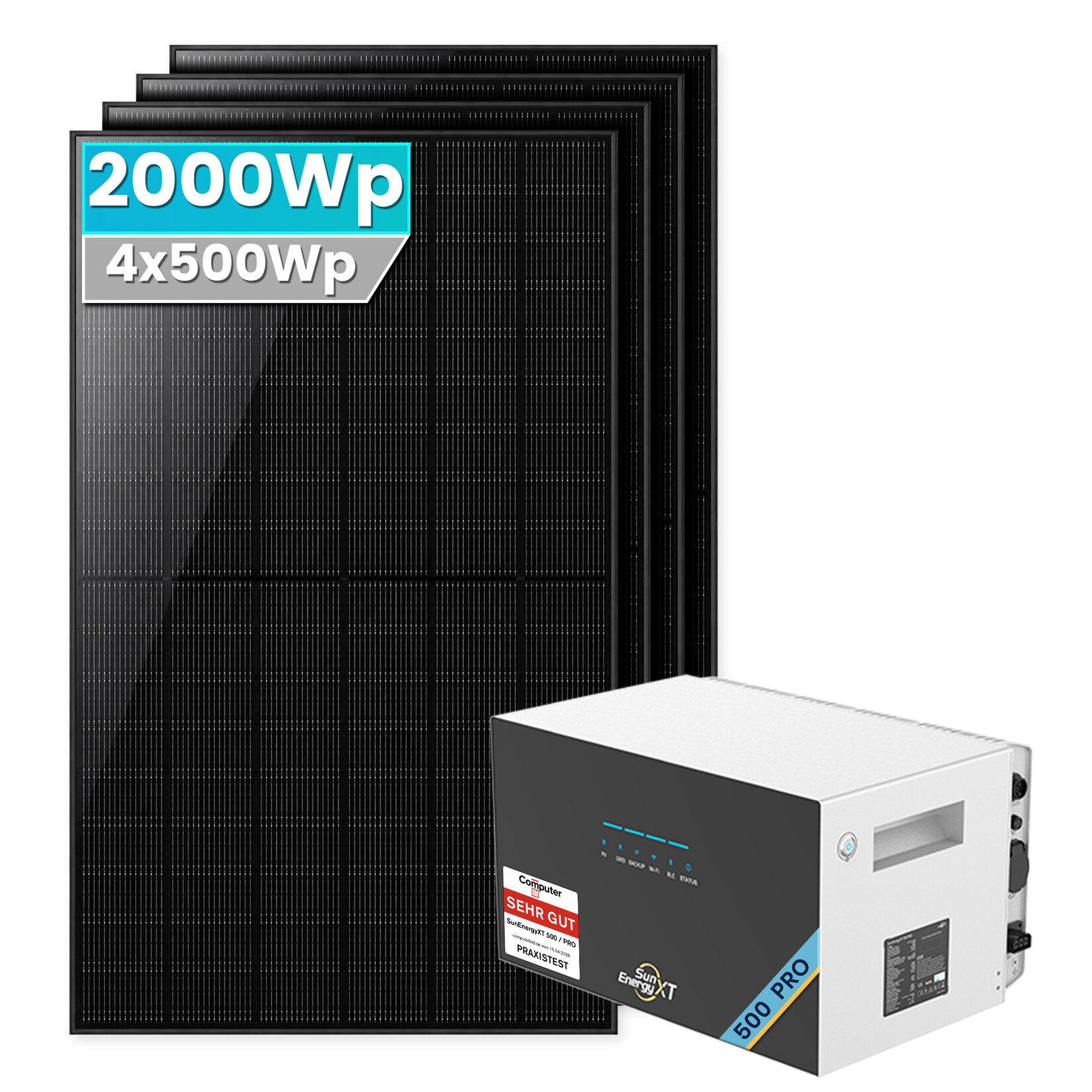 2000W Balkonkraftwerk mit Speicher ,SunEnergyXT 500 PRO 5kWh Erweiterungsakku - Ohne Halterung