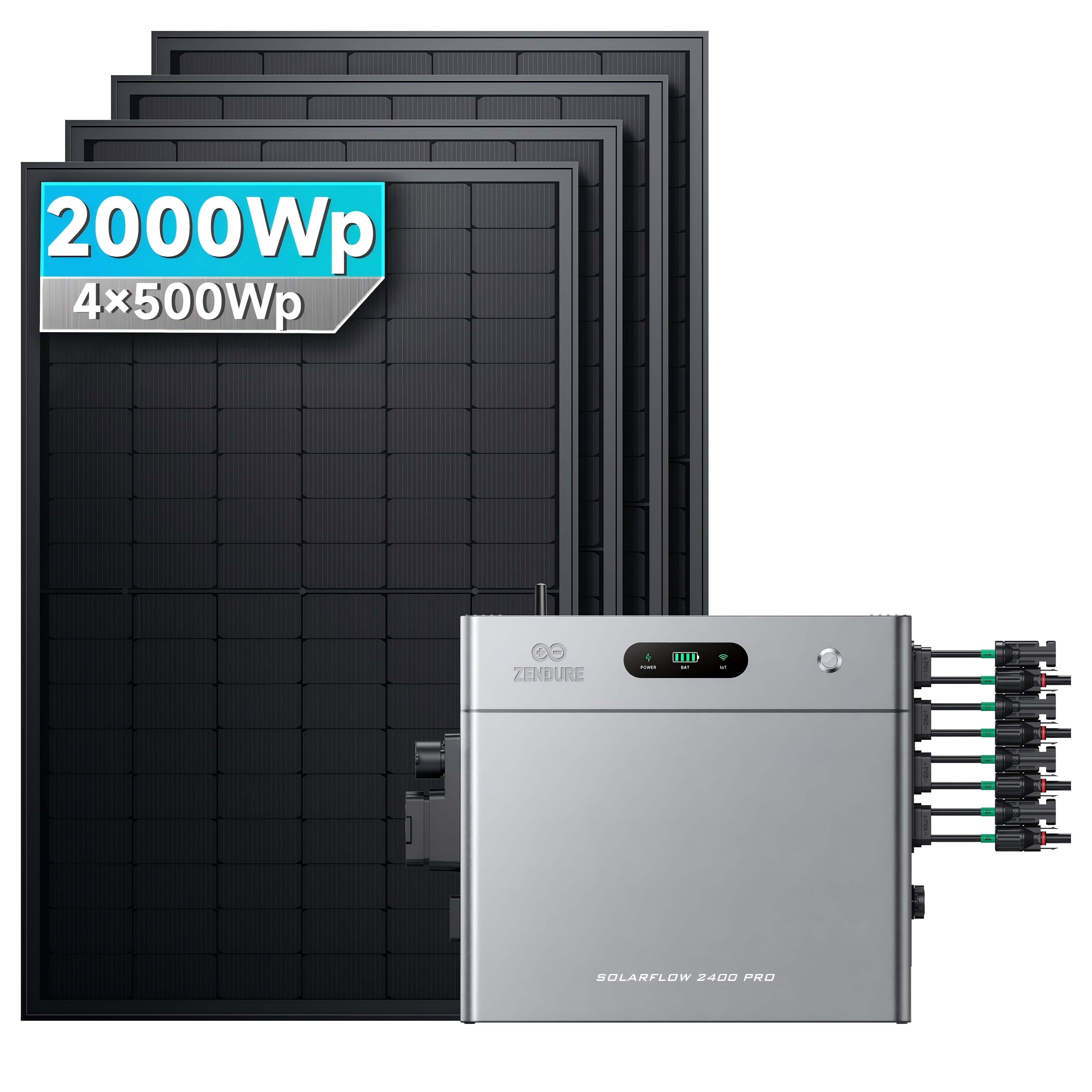 Solarmars&reg; 2000W Balkonkraftwerk mit Speicher,Zendure SolarFlow 2400 pro, 2,4kWh,4 MPPT - Ohne Halterung - Bild 1